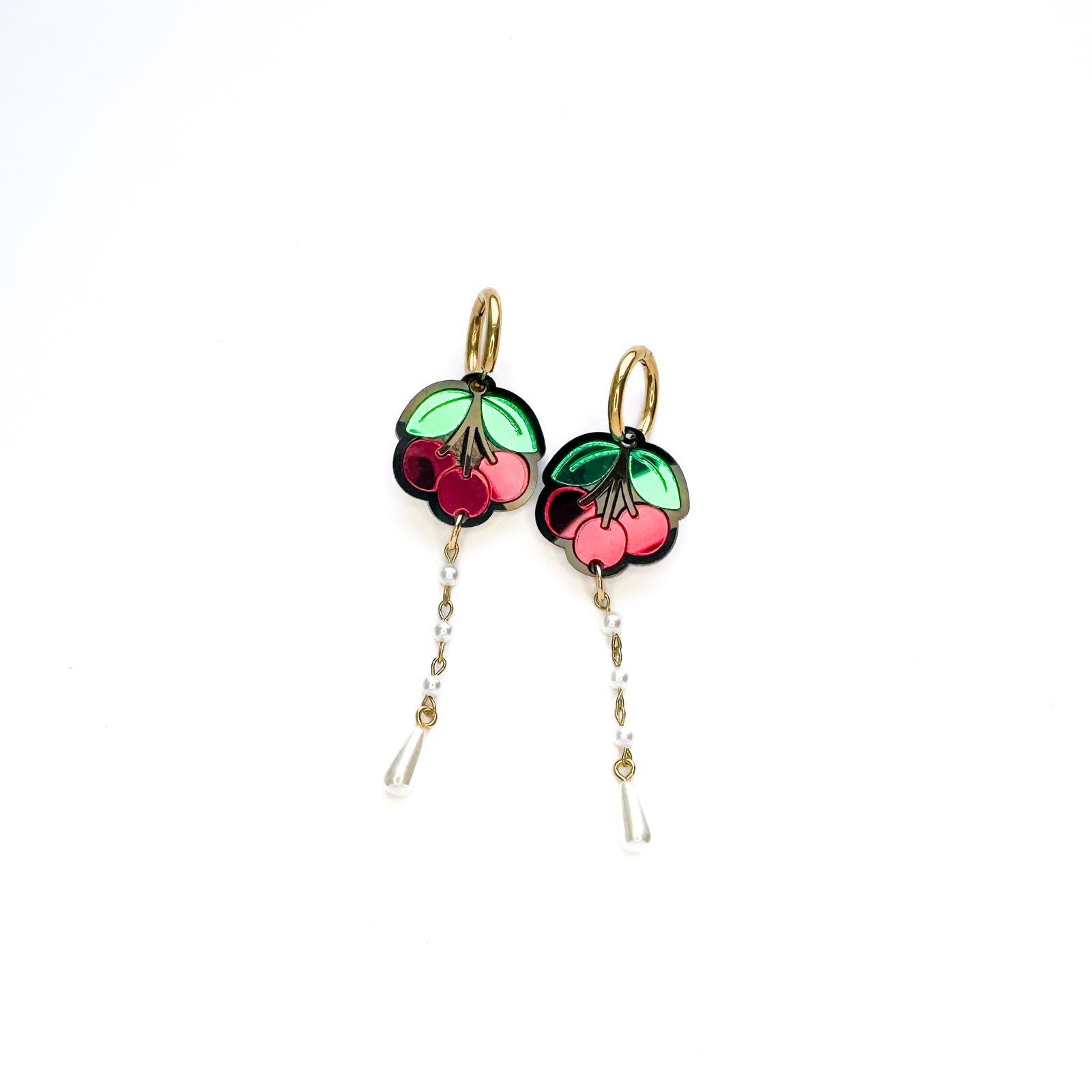 Cherry Pearl Chain Earrings