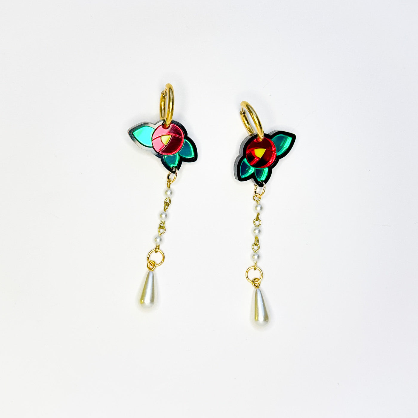 Cottage Rose Pearl Chain Earrings