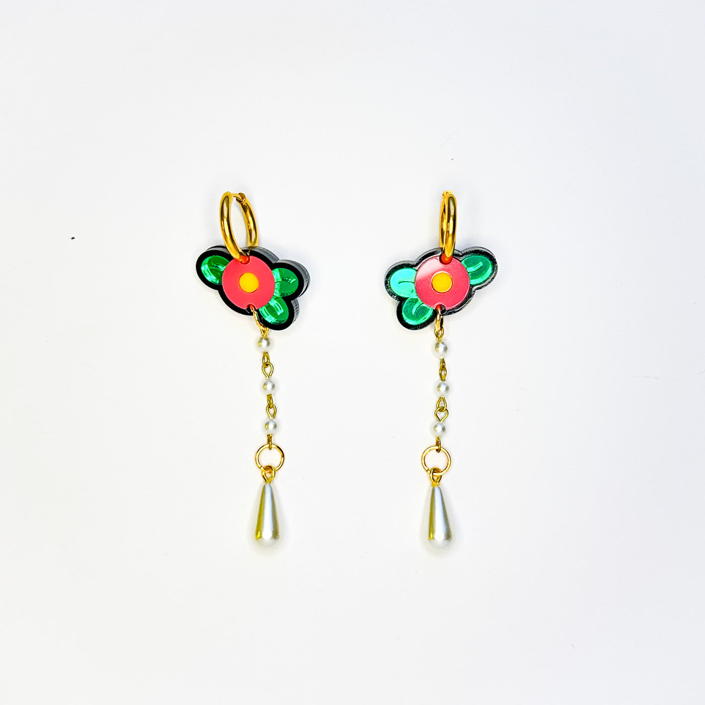 Fef Flower Pearl Chain Earrings