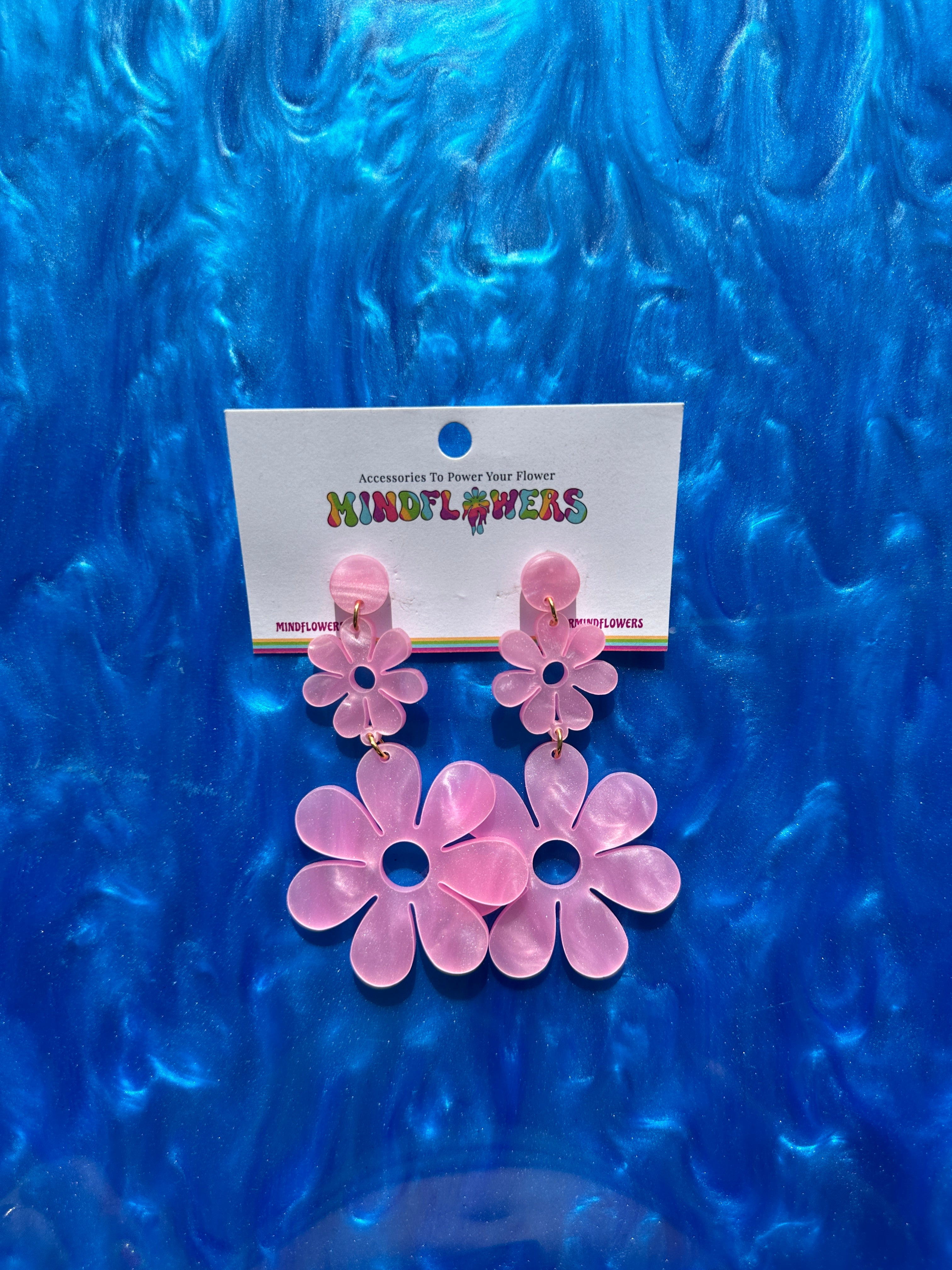 Pink Marble Double Daisy Hanging Stud Earrings Sample Sale