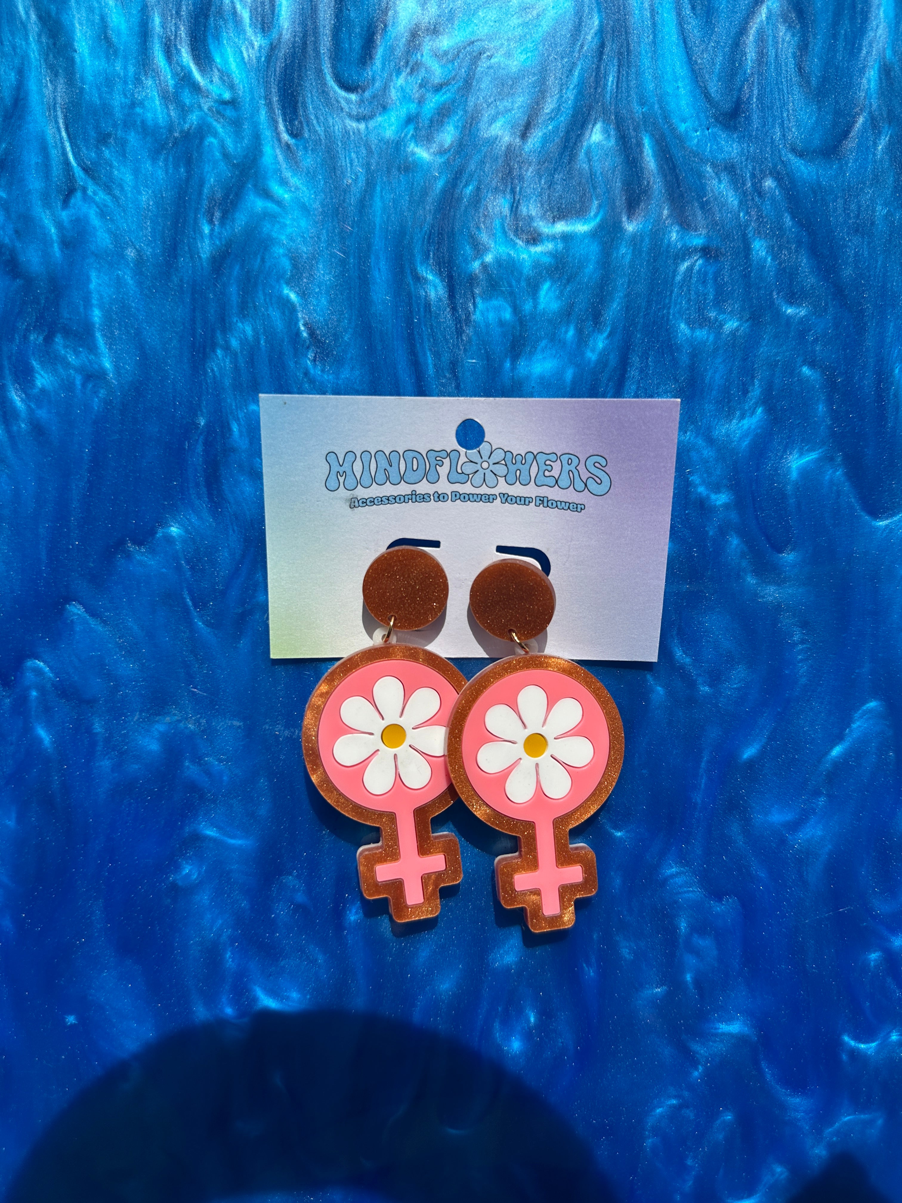 Brown Marble & Pink Flower Power Earrings Sample Sale