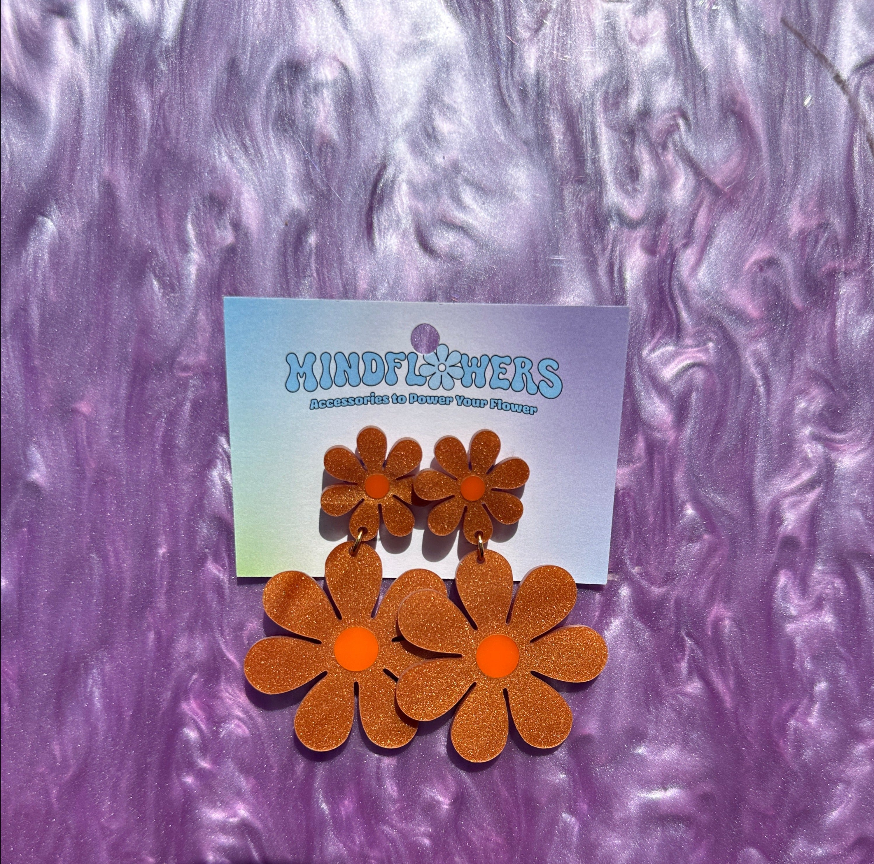 Brown & Orange Double Daisy Earrings Sample Sale