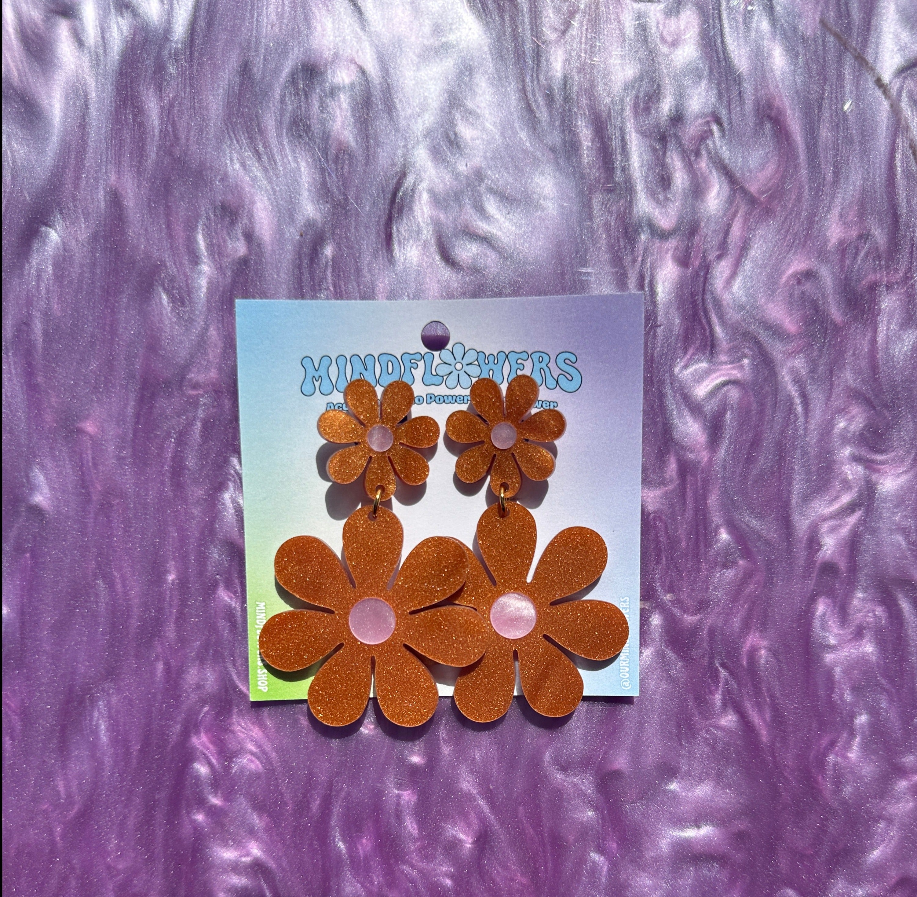 Brown & Purple Marble Double Daisy Earrings Sample Sale