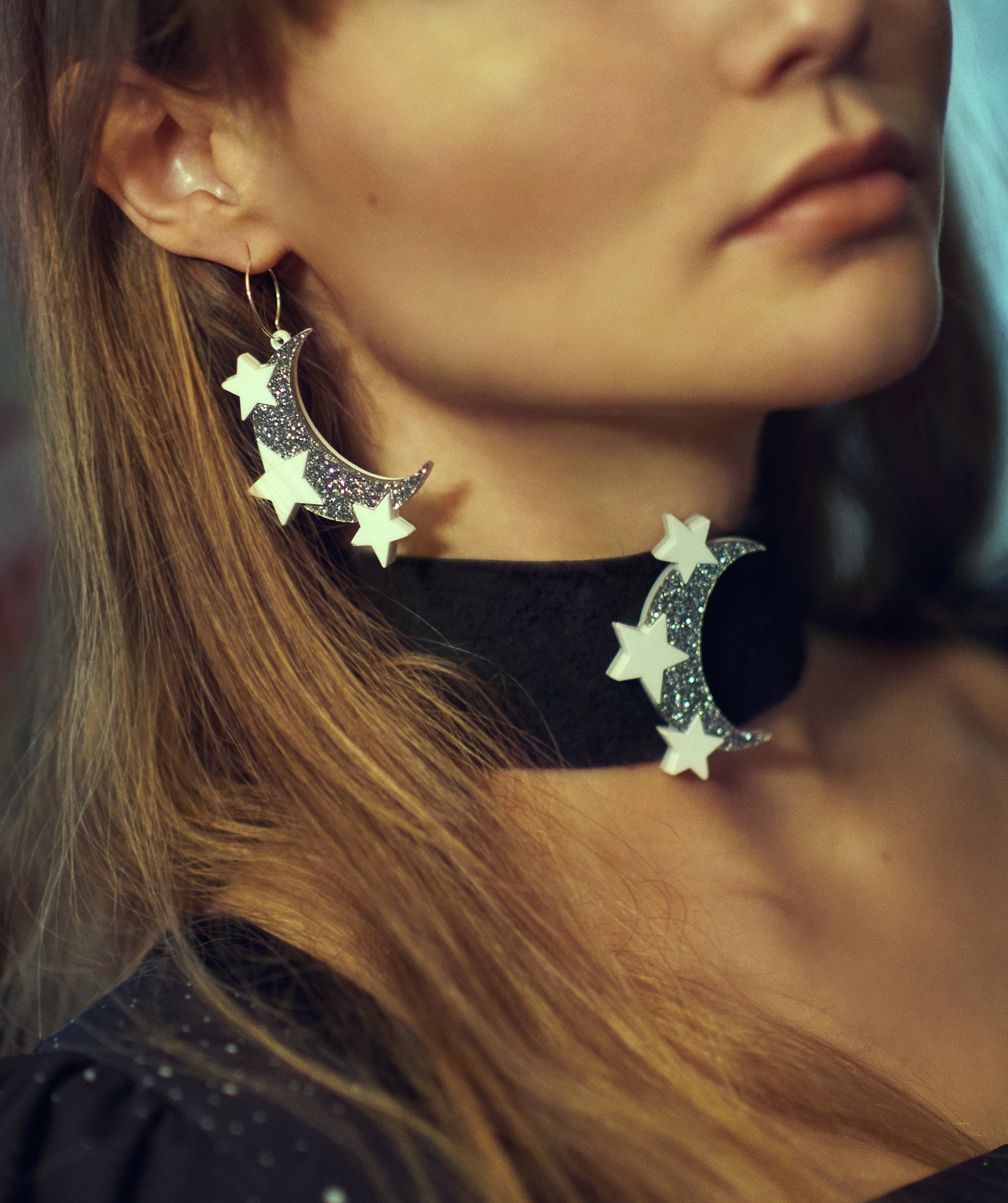 Space Oddity Moon Hoops,EarringMindFlowers