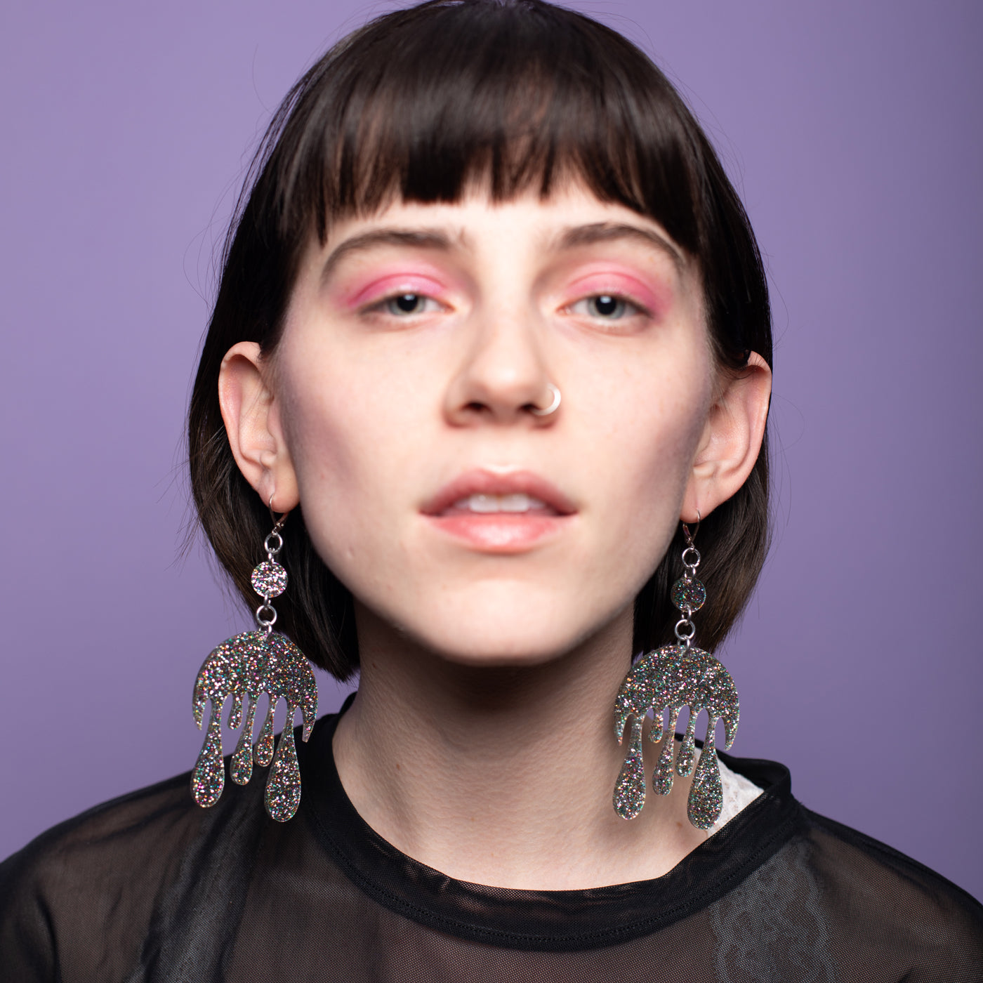 Melting Moon Dot & Chain Earrings,EarringMindFlowers