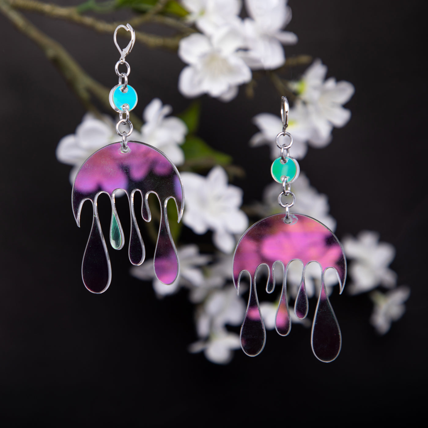 Melting Moon Dot & Chain Earrings,EarringMindFlowers