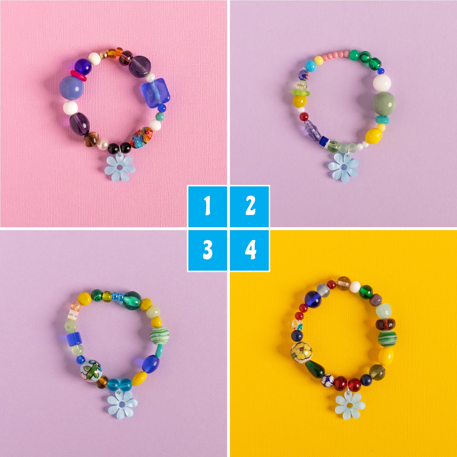 Beaded Daisy Bracelets in Blue