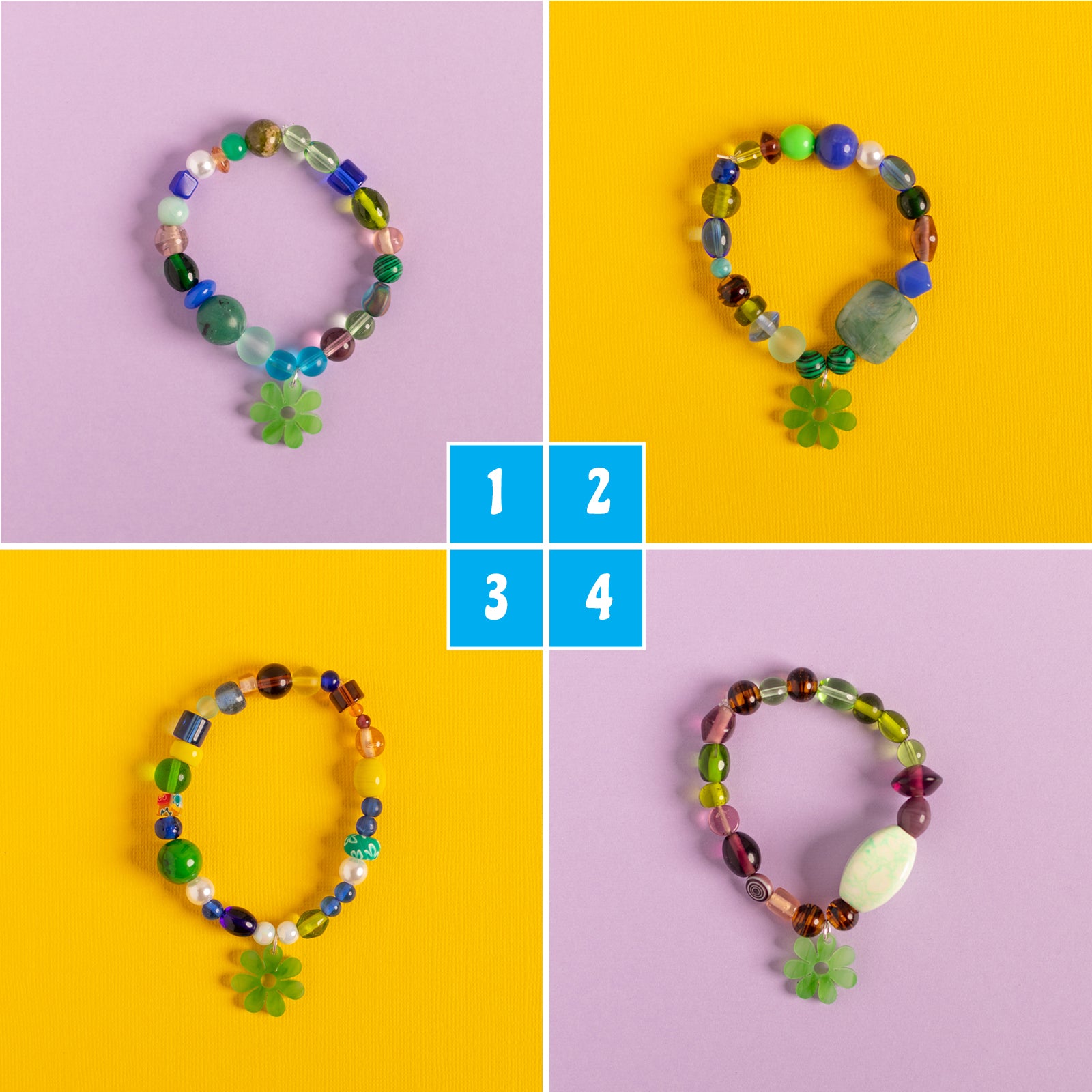 Beaded Daisy Bracelets in Green