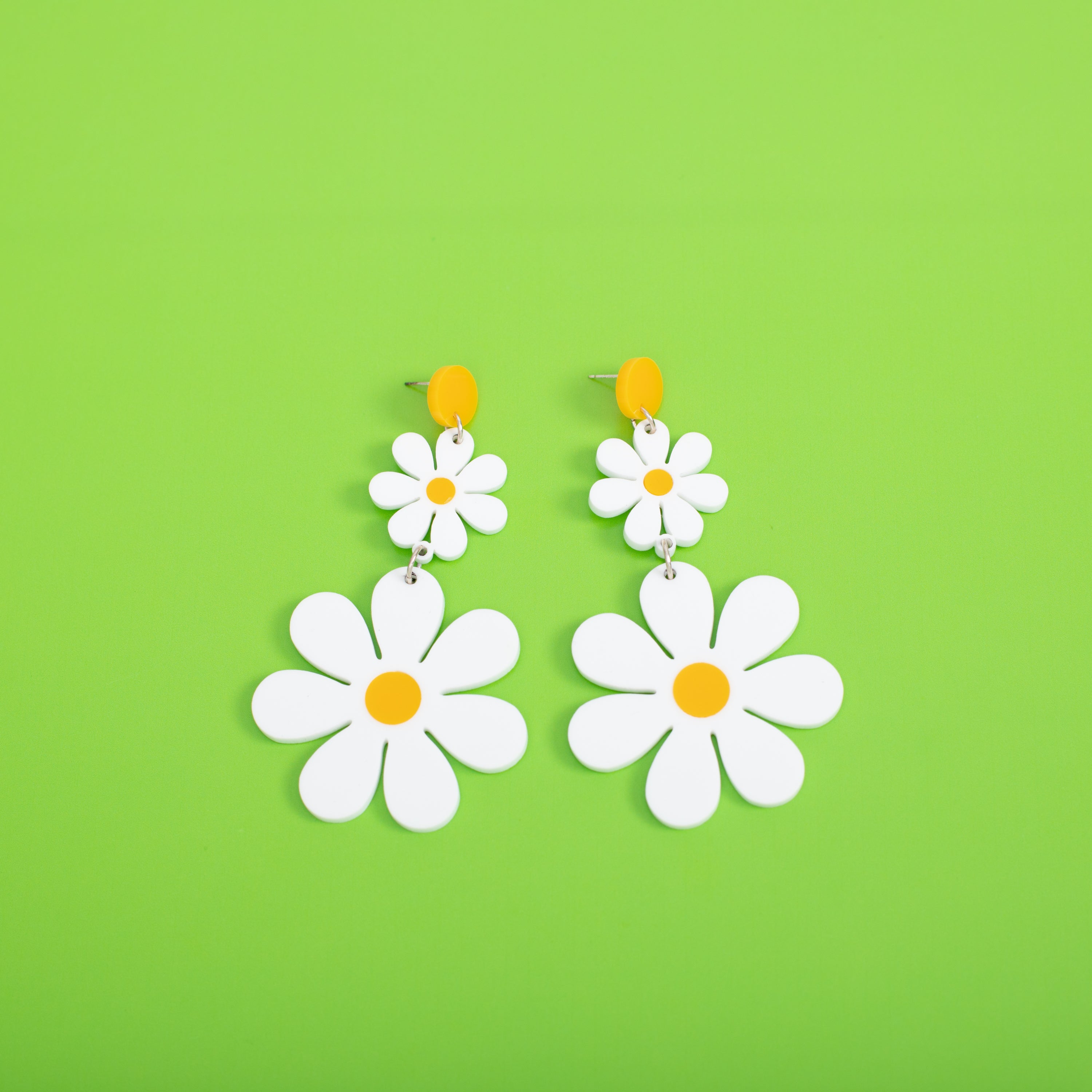 The Double Daisy Hanging Stud Earrings,EarringMindFlowers