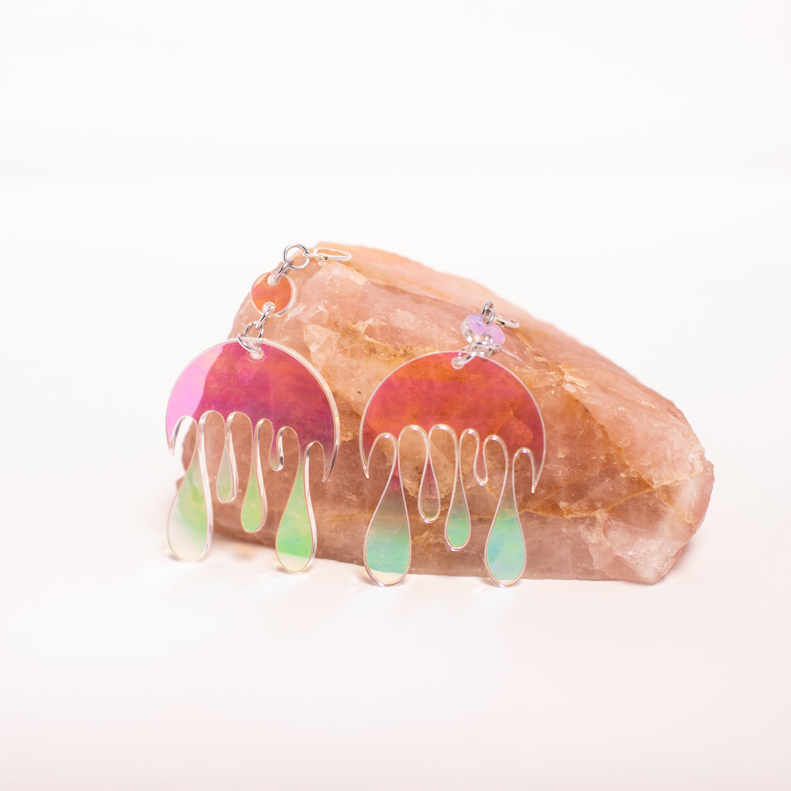 Melting Moon Dot & Chain Earrings,EarringMindFlowers