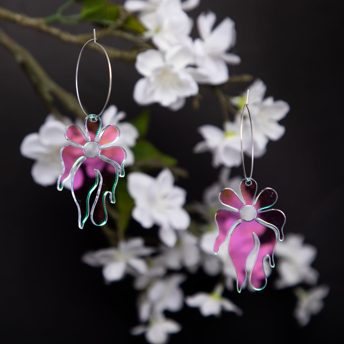 Big Sakura Cherry Blossom Translucent Flower Dangle Earrings