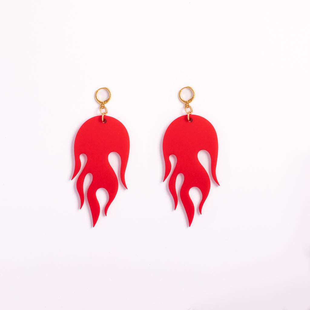 Stainless Steel Fire Flame Earrings - Gold & Silver Dangle Earrings For Women, Personality Jewelry