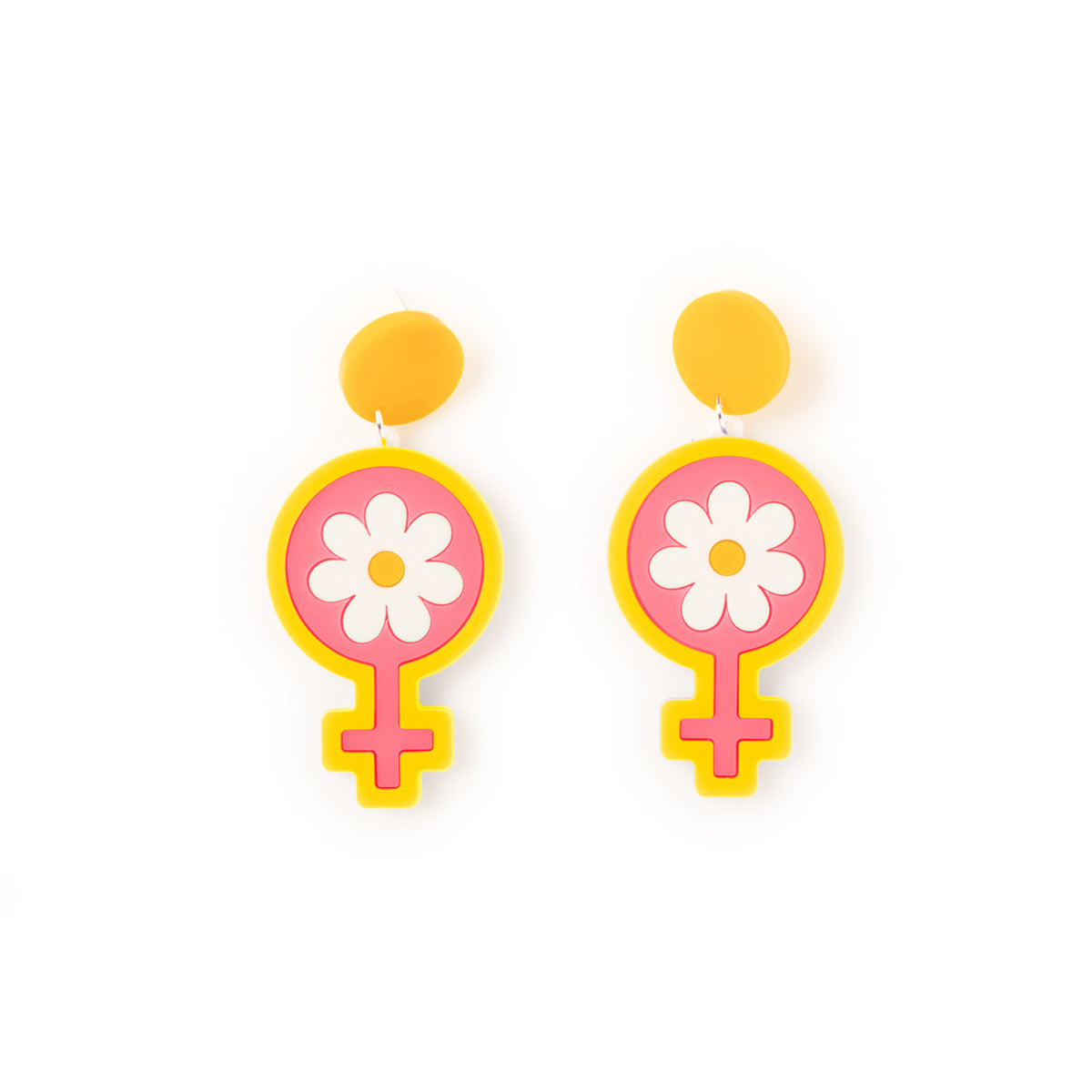 Mindflowers Flower Power Hanging Stud Earrings Canary & Pink