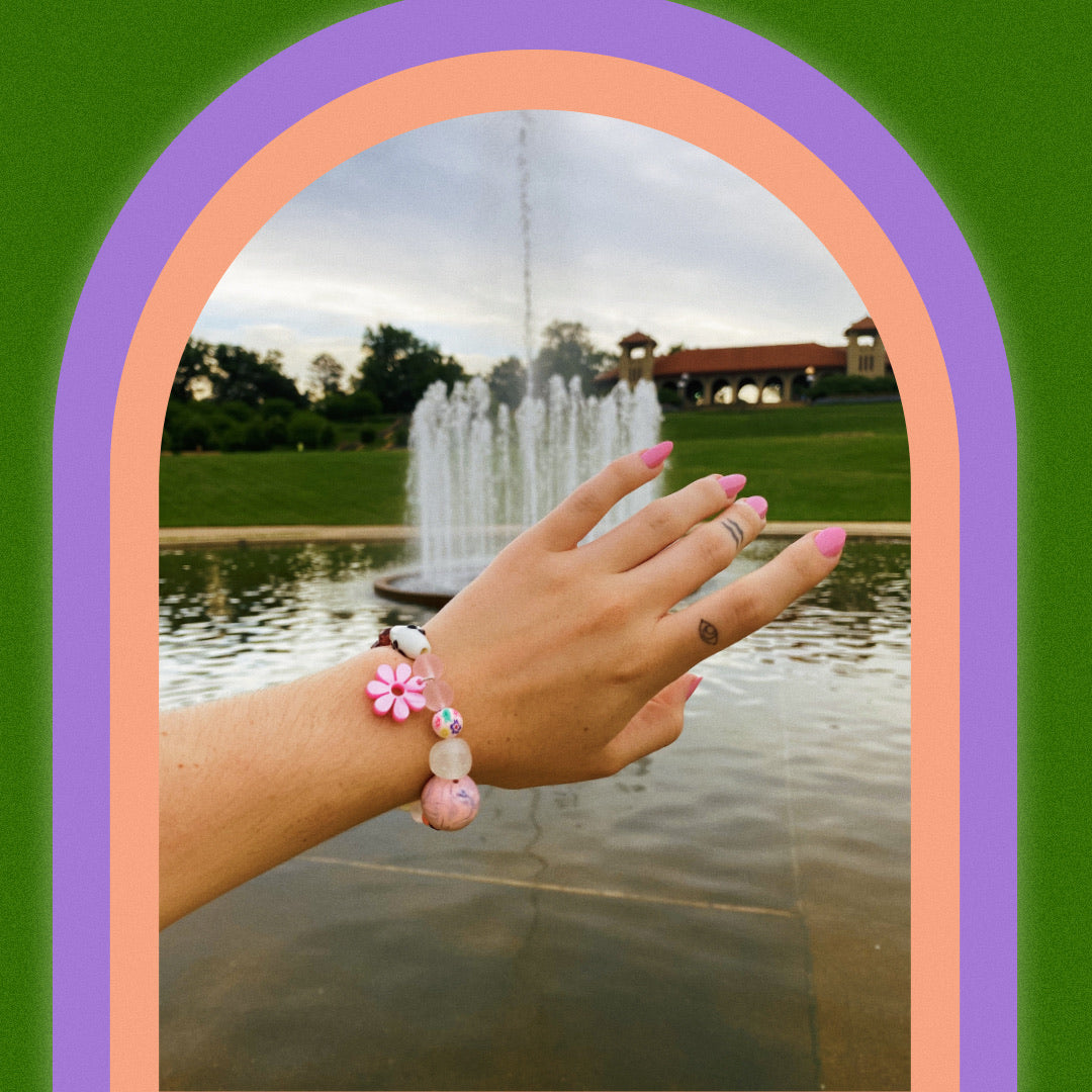 Beaded Daisy Bracelets in Pink