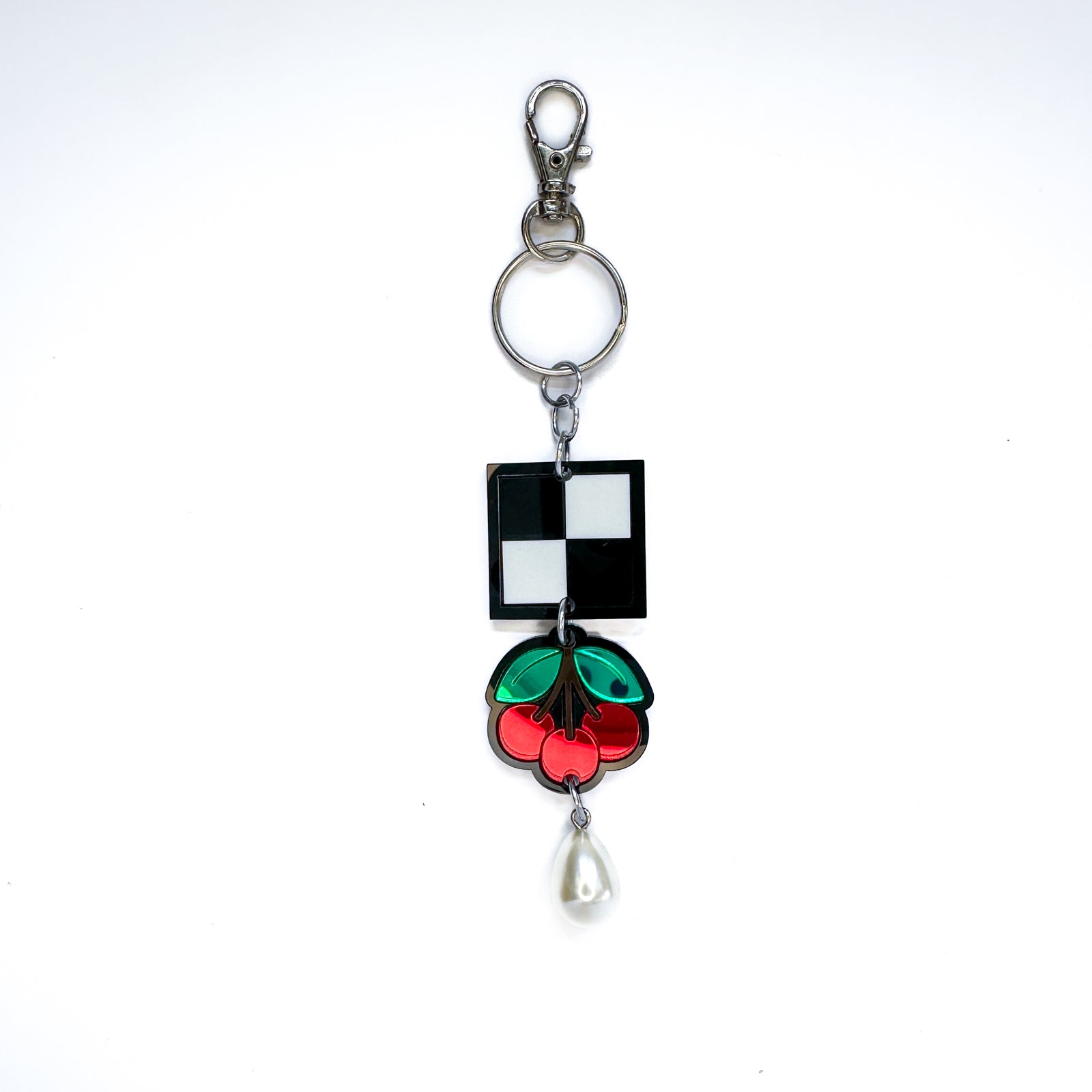 Checkered & Cherry Bag Charm