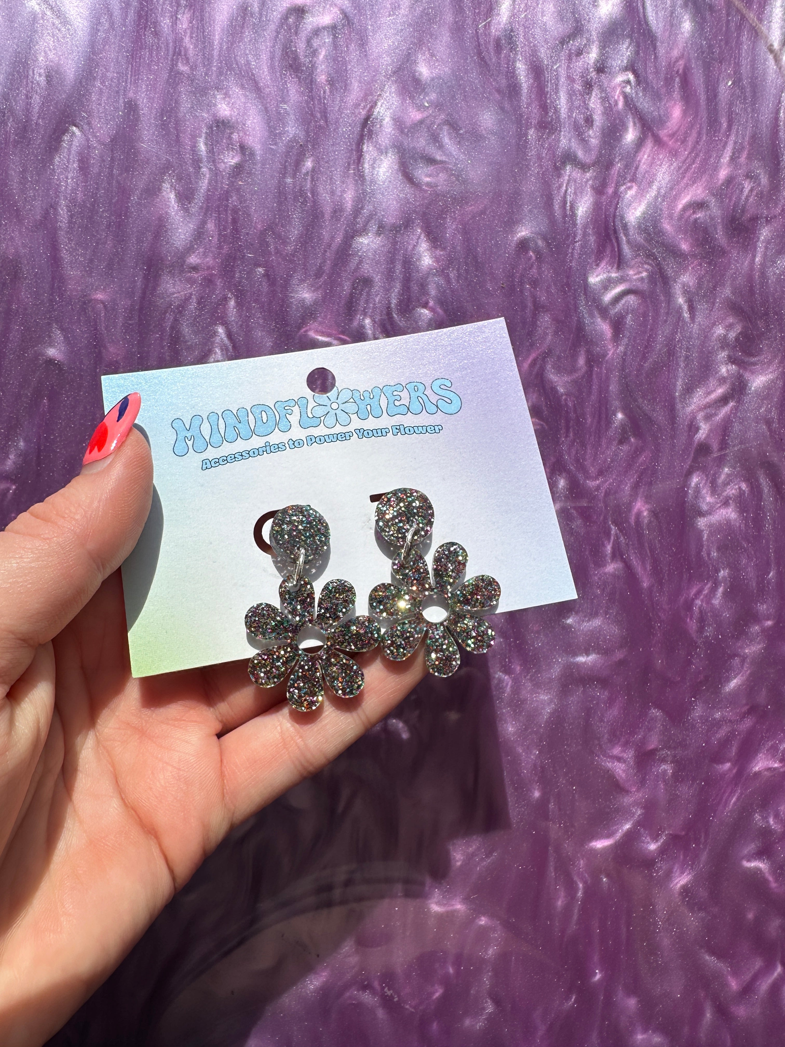 Holographic Glitter Daisy Stud Sample Sale