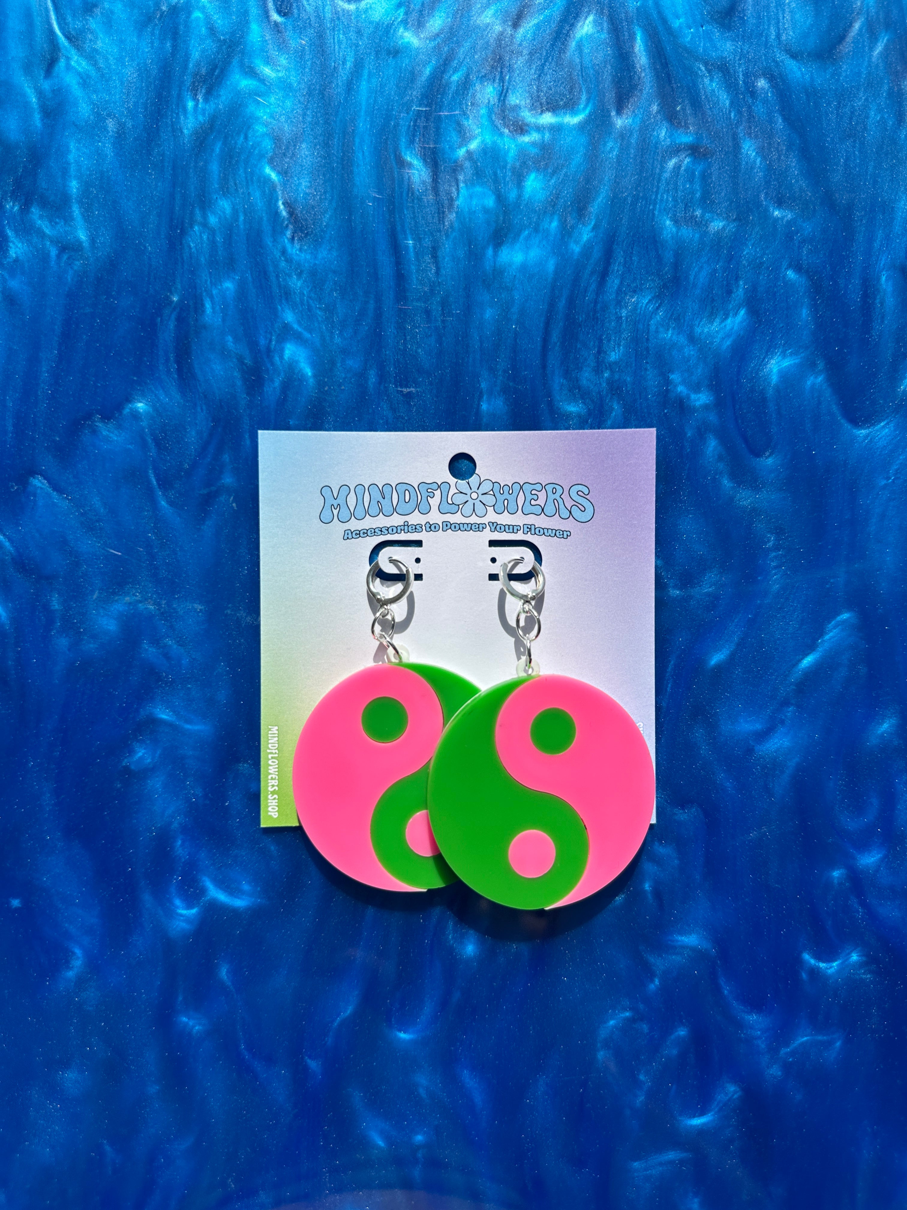Mega Pink & Green YinYang Dangle Earrings Sample Sale