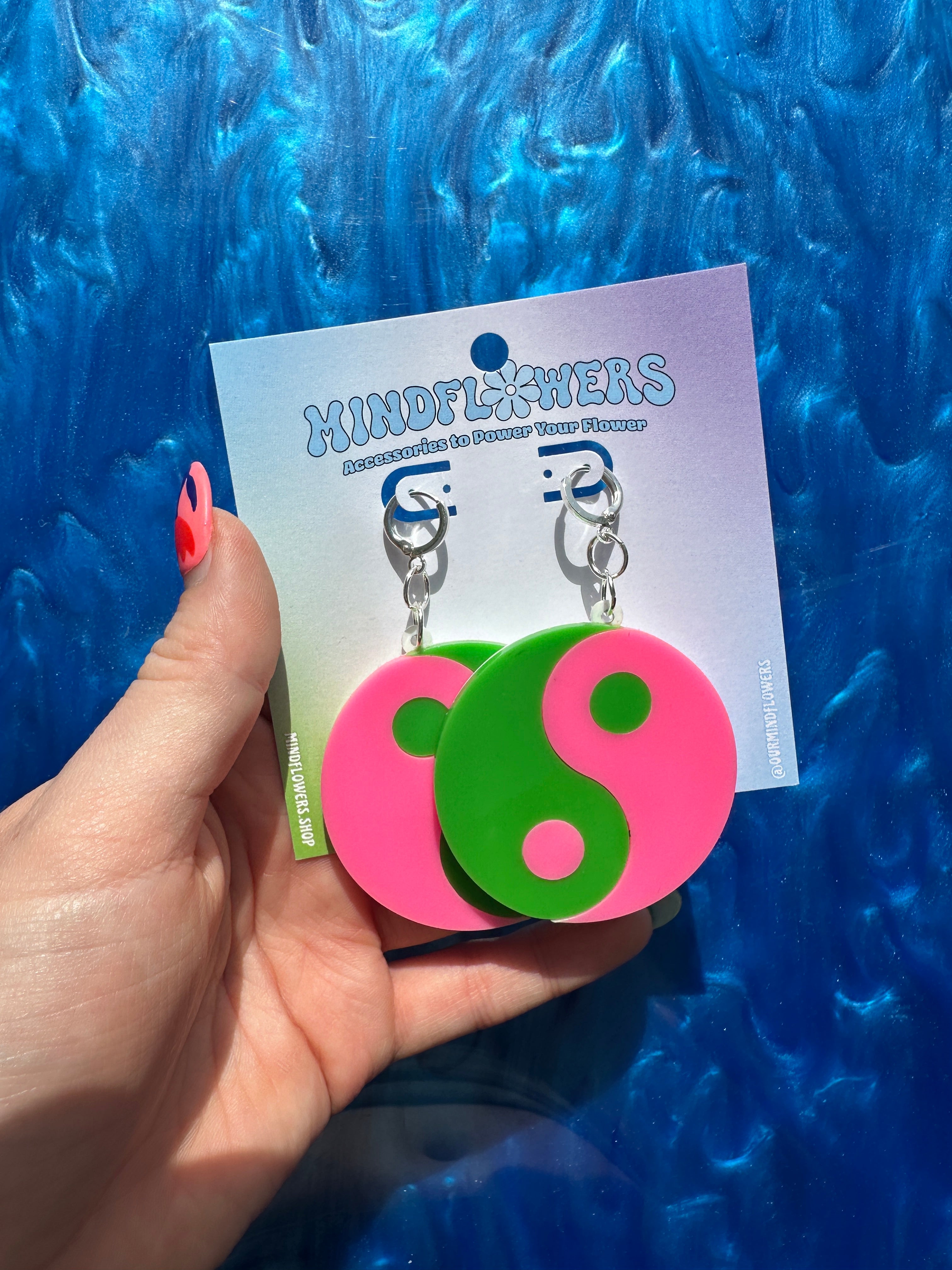 Mega Pink & Green YinYang Dangle Earrings Sample Sale