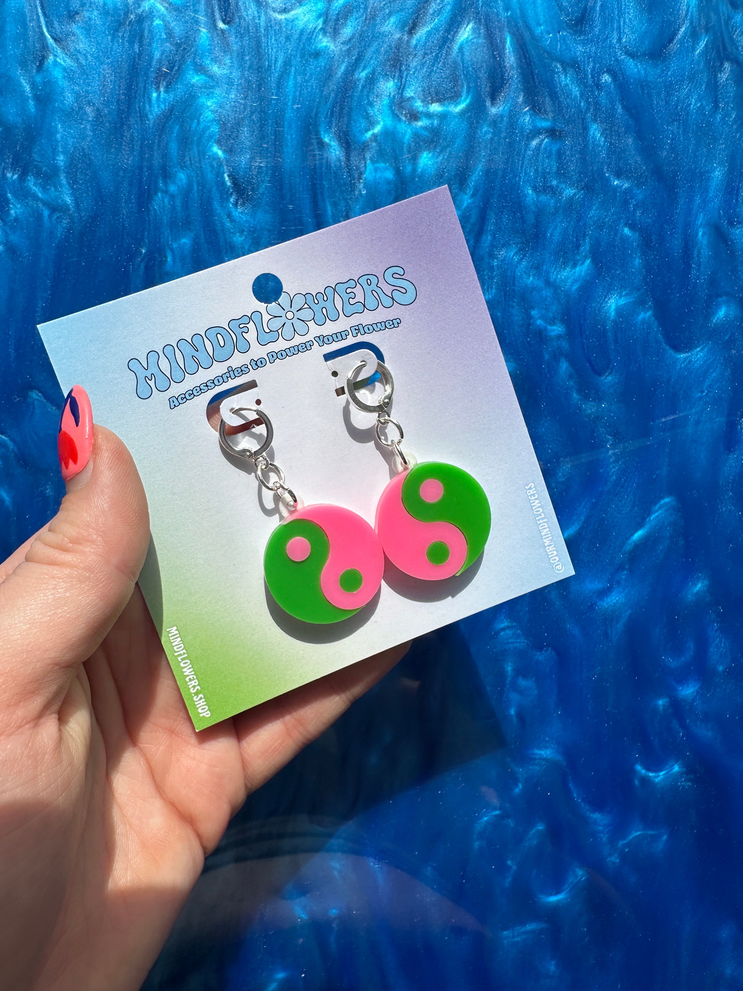 Mini Pink & Green YinYang Dangle Earrings Sample Sale
