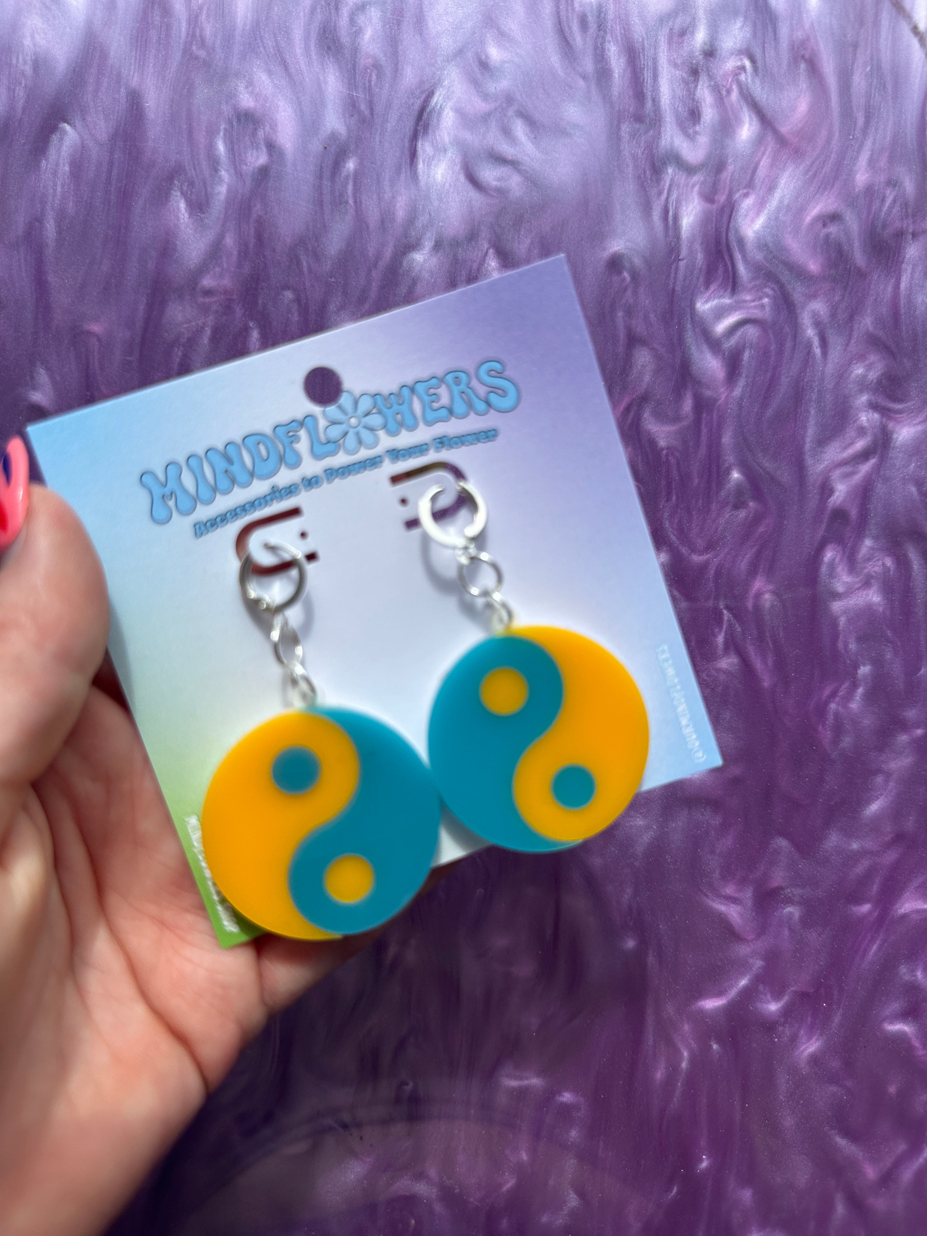 Medium Teal & Yellow YinYang Dangle Earrings Sample Sale