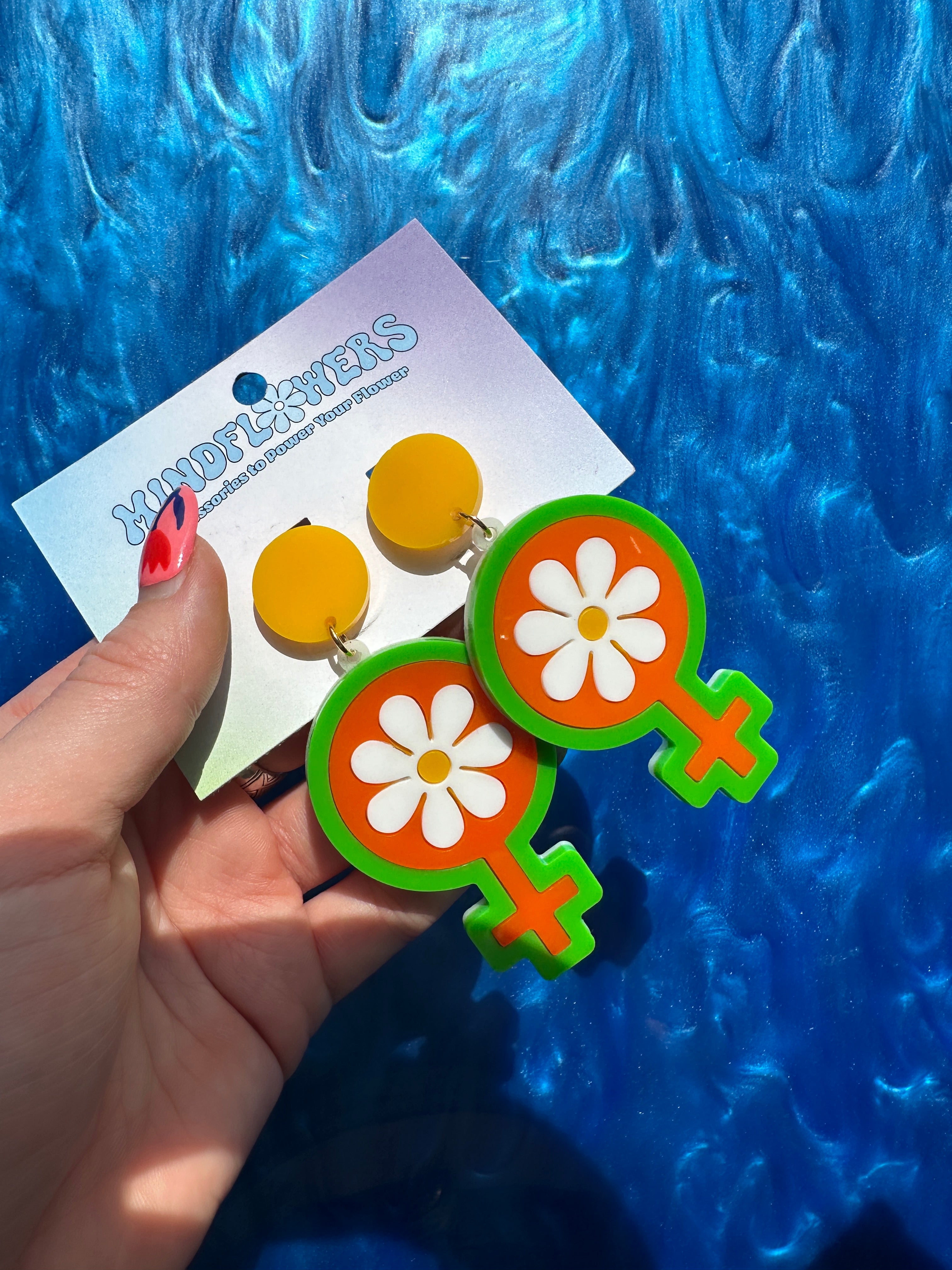 Green & Orange Flower Power Earrings Sample Sale