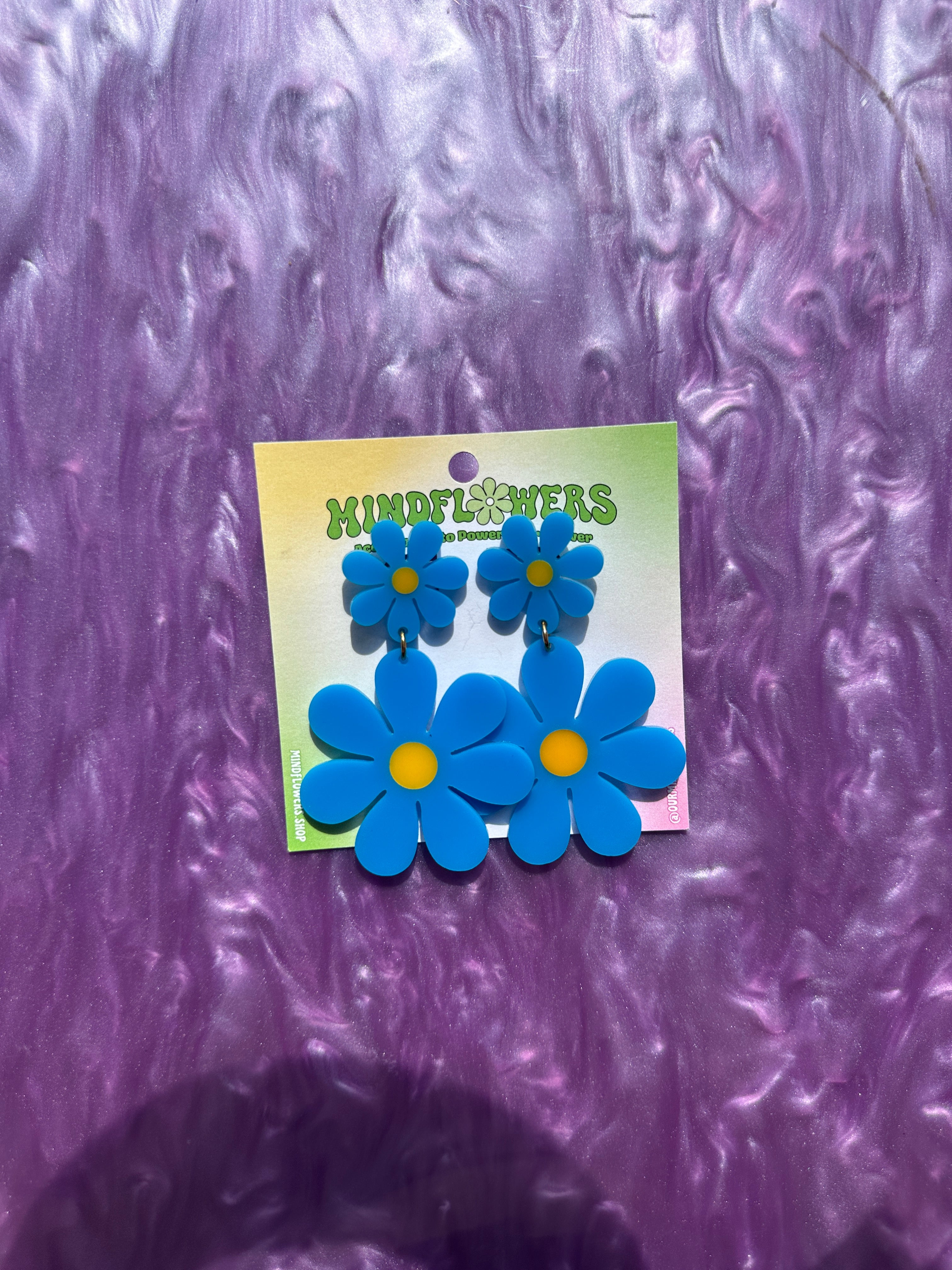 Blue & Yellow Double Daisy Earrings Sample Sale