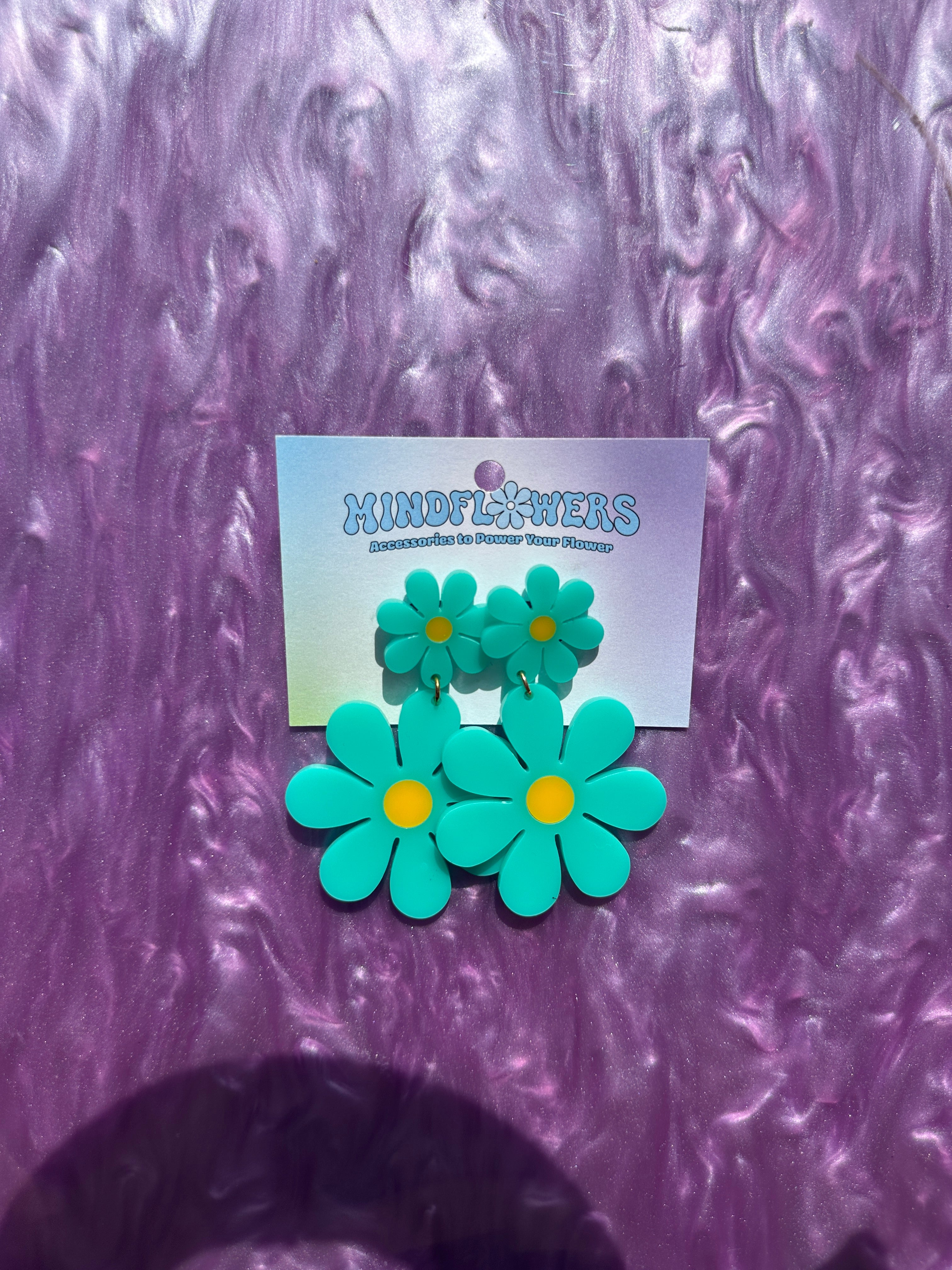 Teal & Yellow Double Daisy Earrings Sample Sale