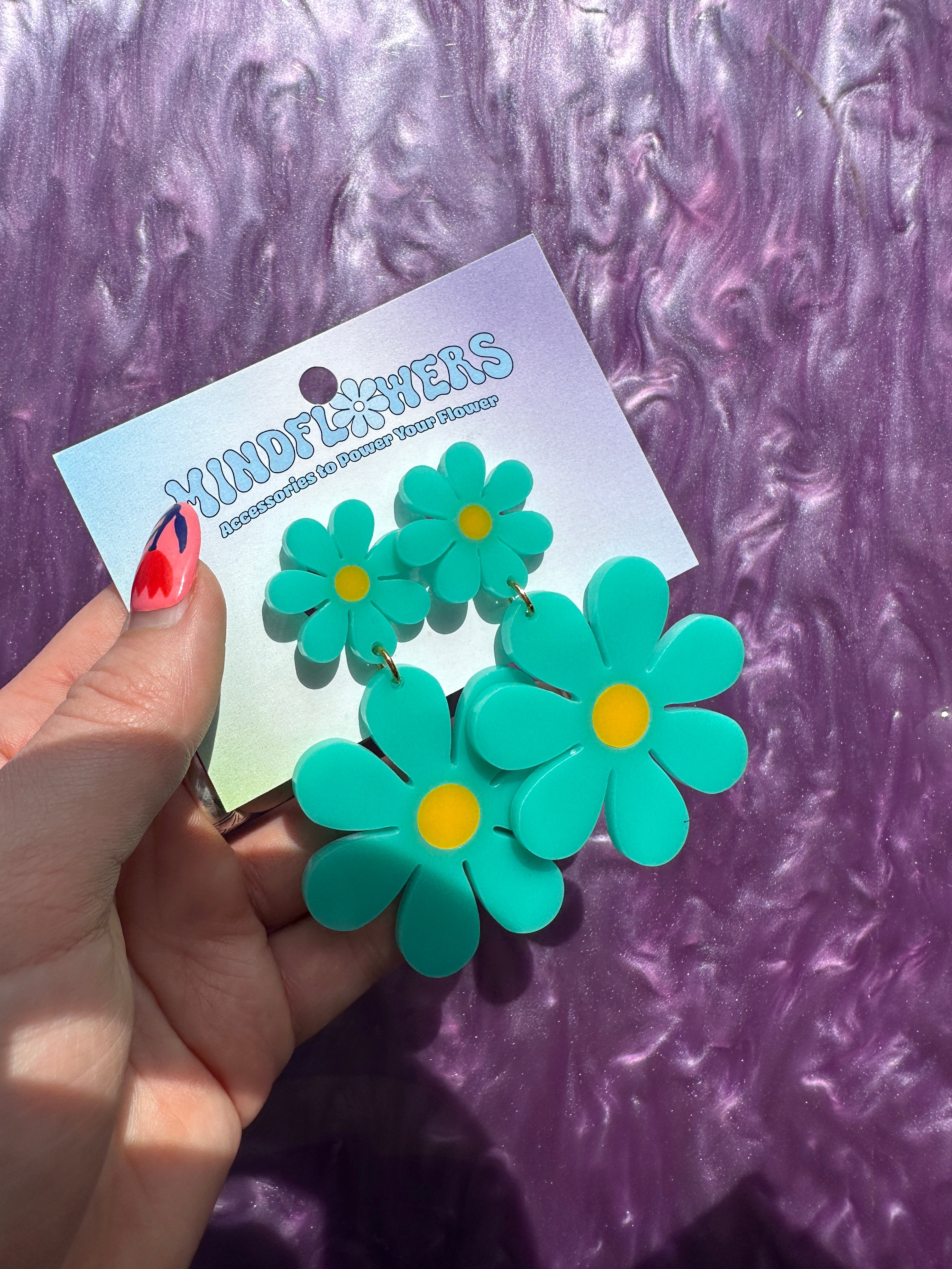 Teal & Yellow Double Daisy Earrings Sample Sale