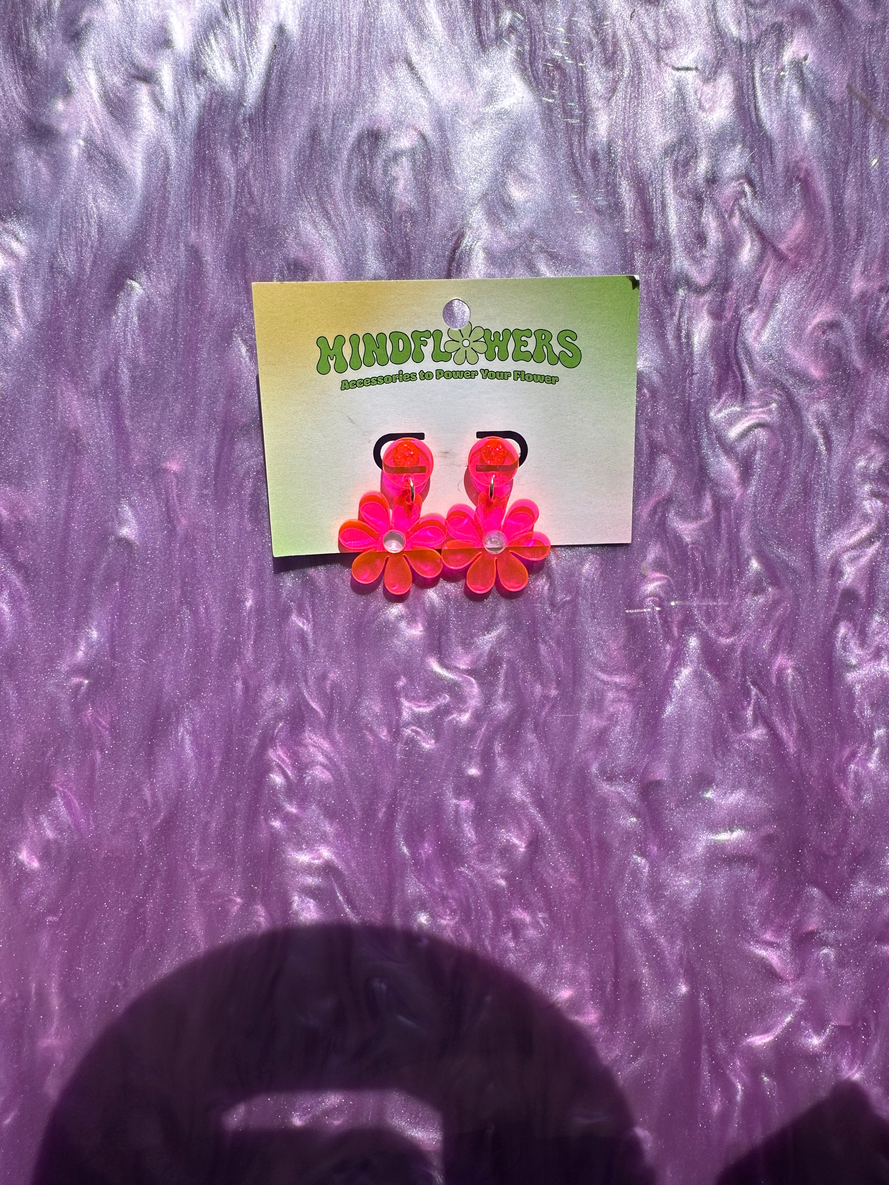 Mini Fluorescent Pink & Iridescent Daisy Stud Earrings Sample Sale