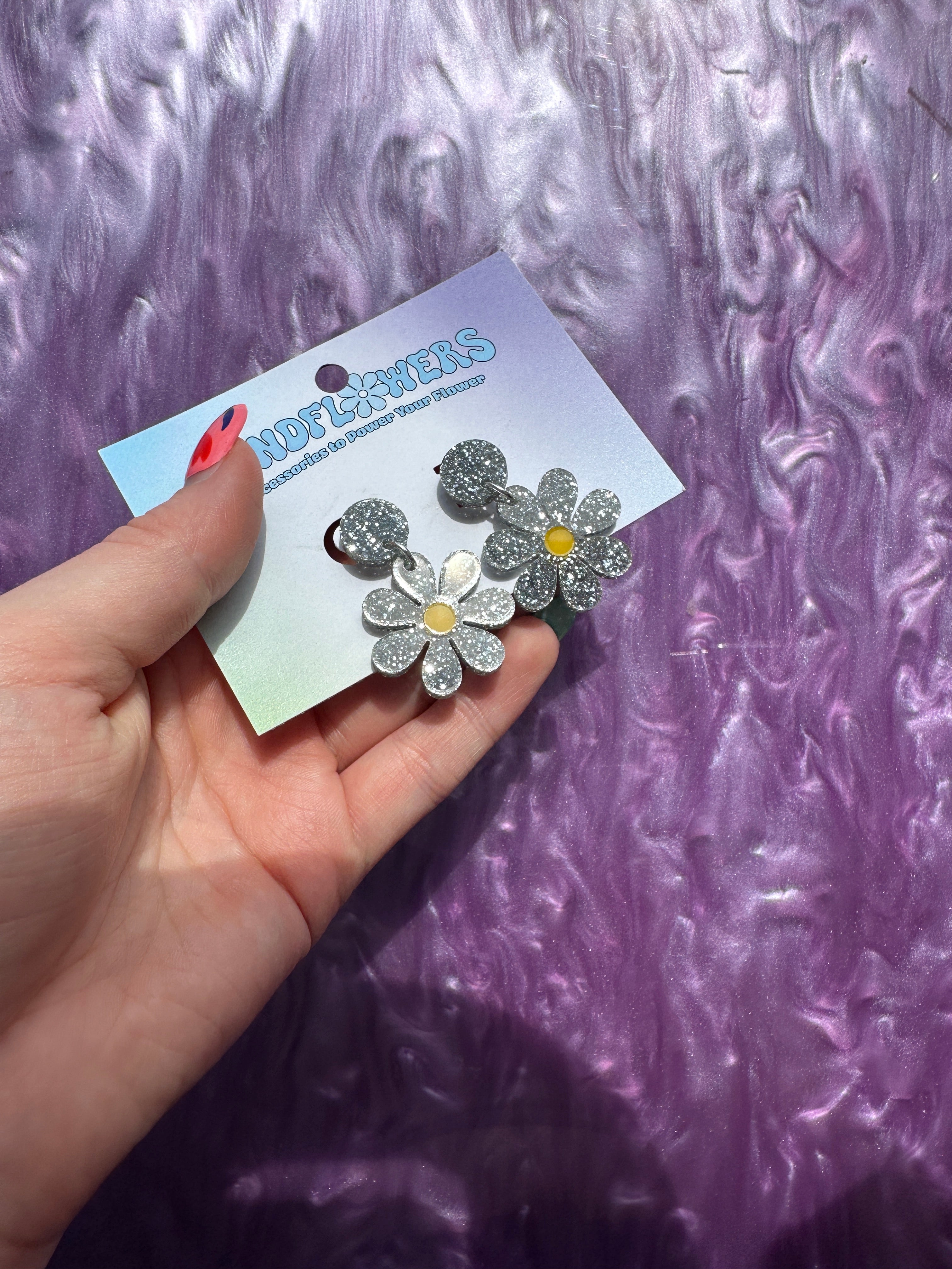 Mini Silver Glitter Daisy Stud Earrings Sample Sale