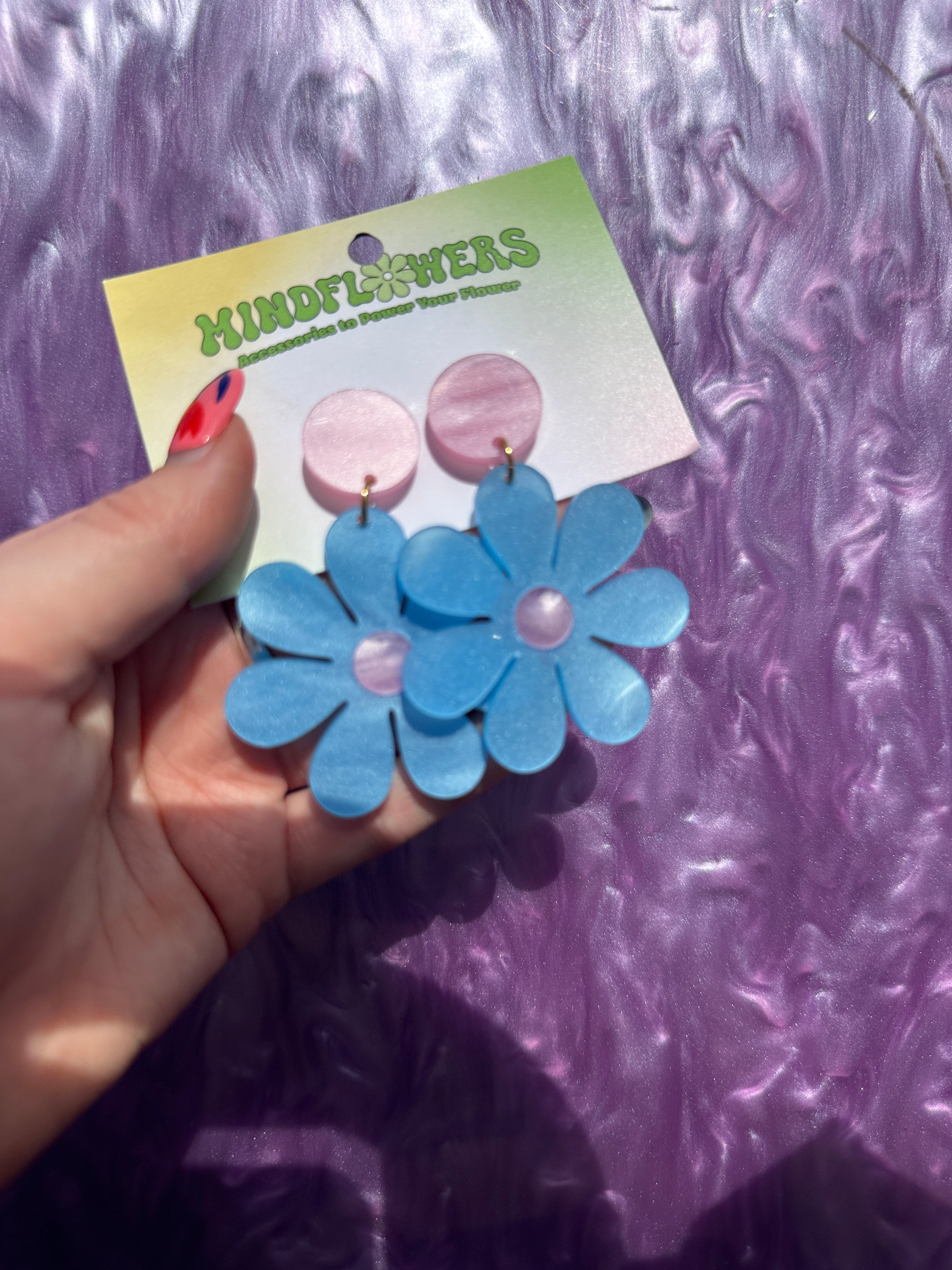 Pink & Blue Marble Daisy Stud Earrings Sample Sale