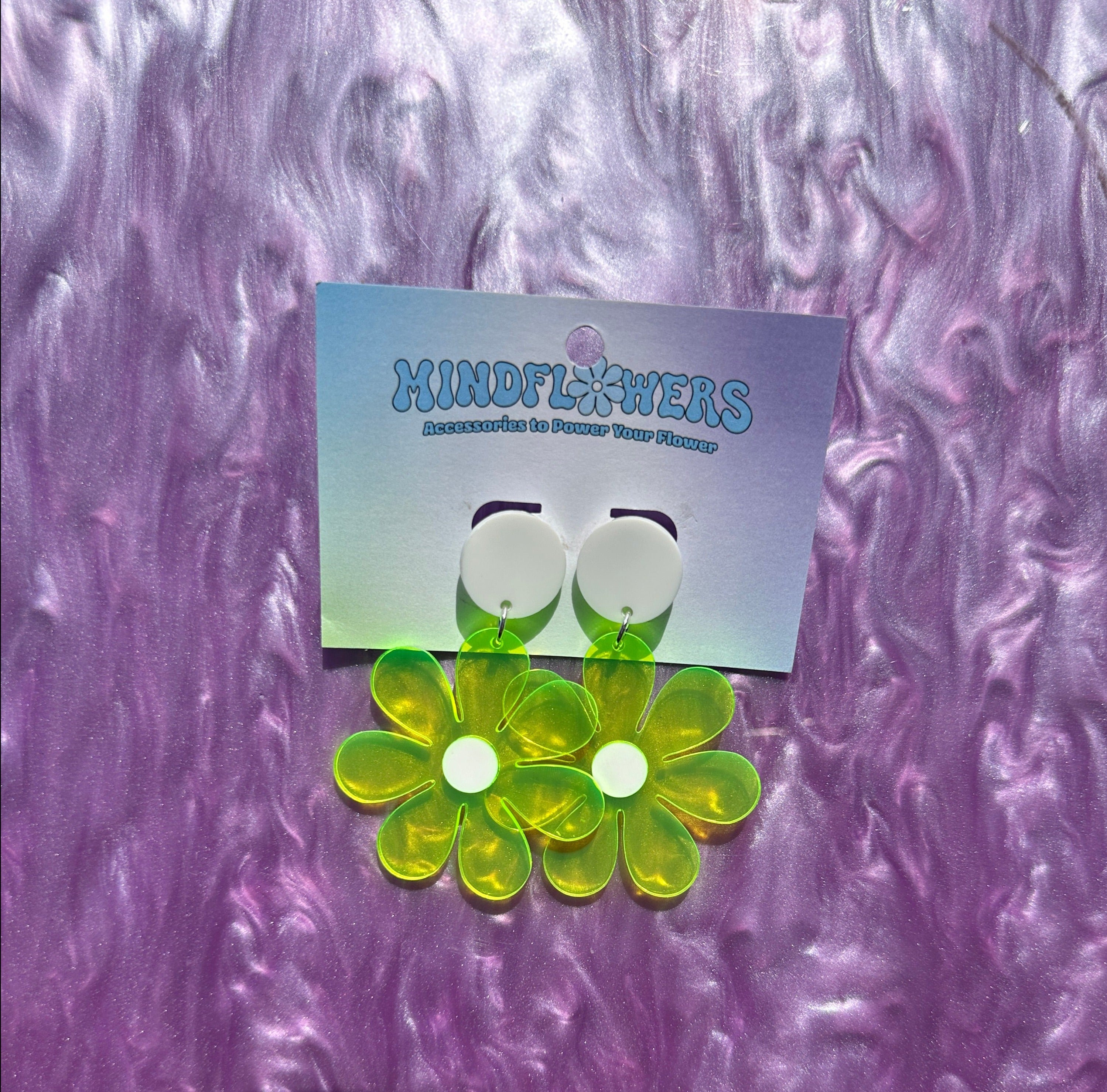 Fluorescent Green Daisy Stud Earrings Sample Sale