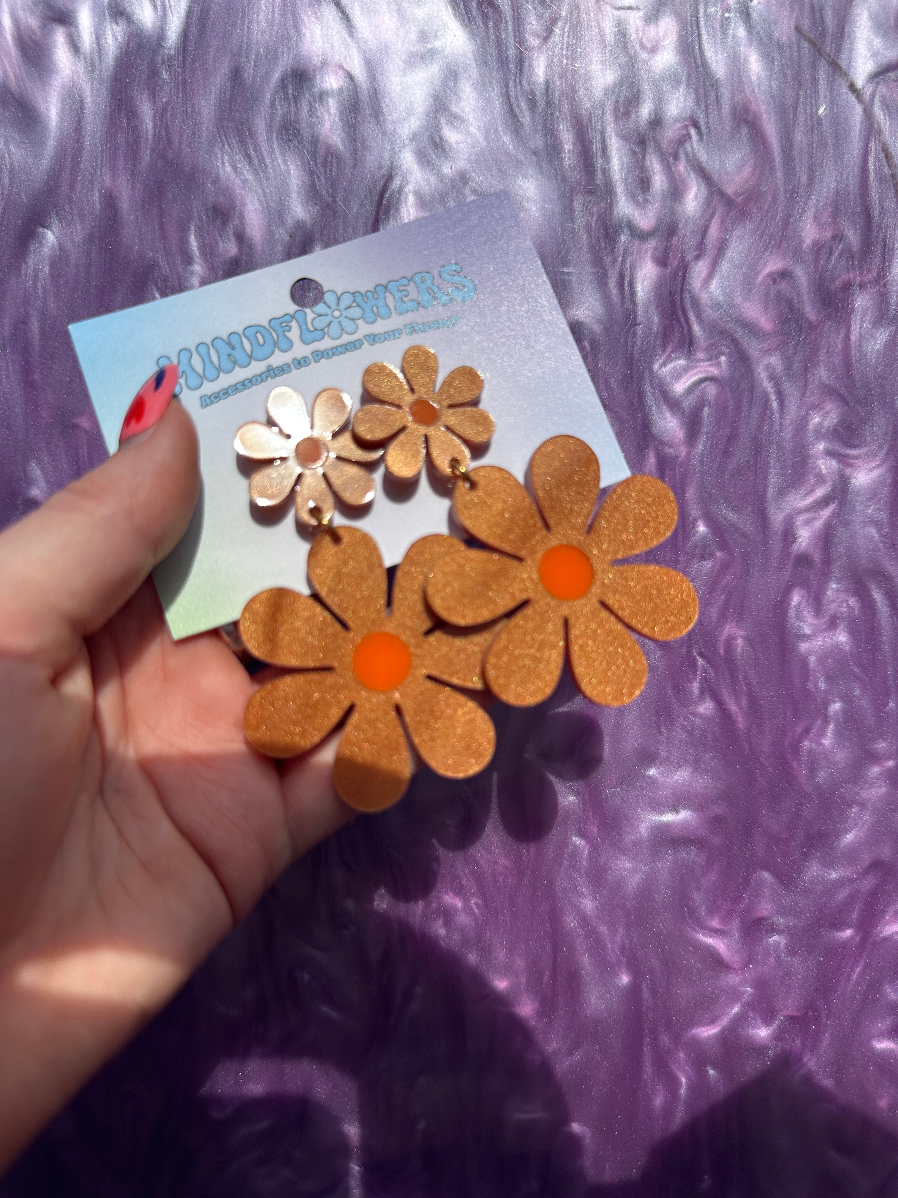 Brown & Orange Double Daisy Earrings Sample Sale