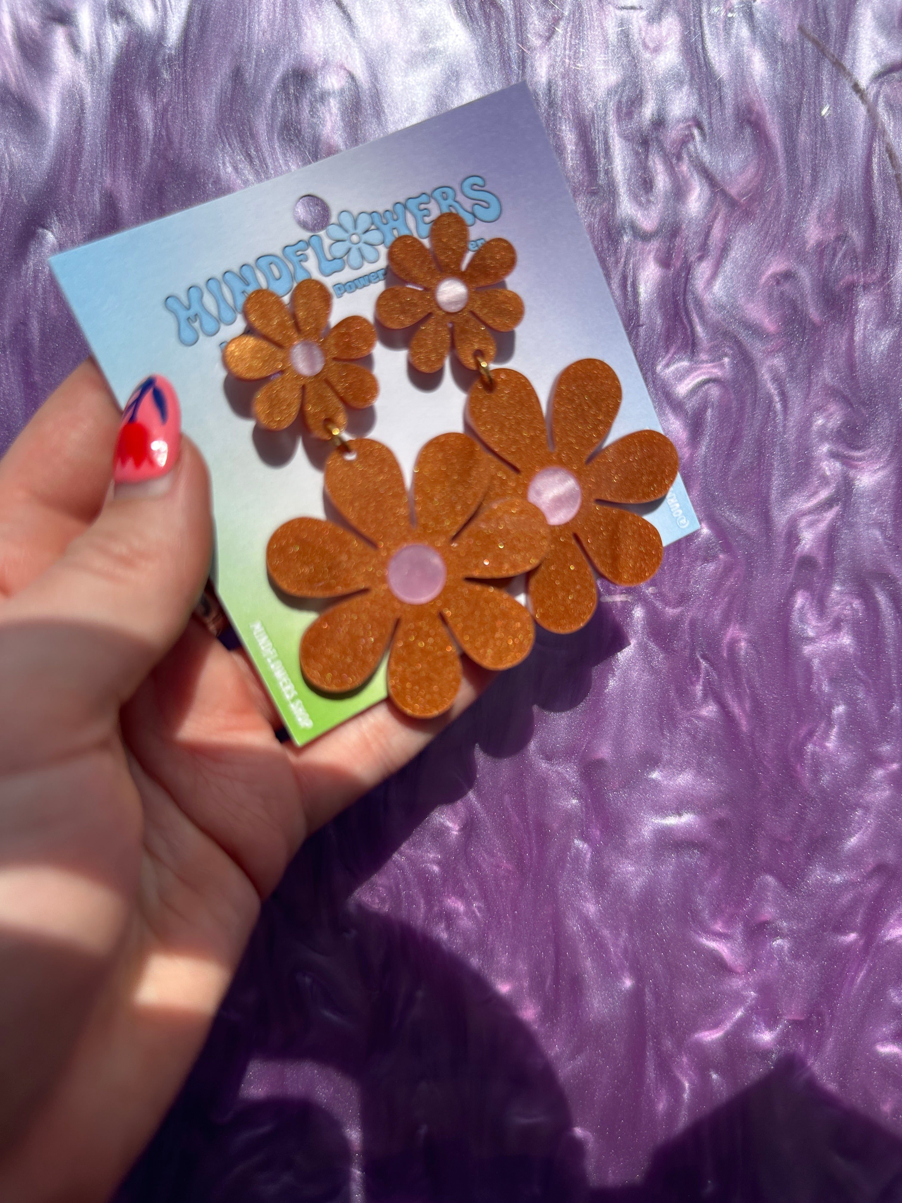 Brown & Purple Marble Double Daisy Earrings Sample Sale