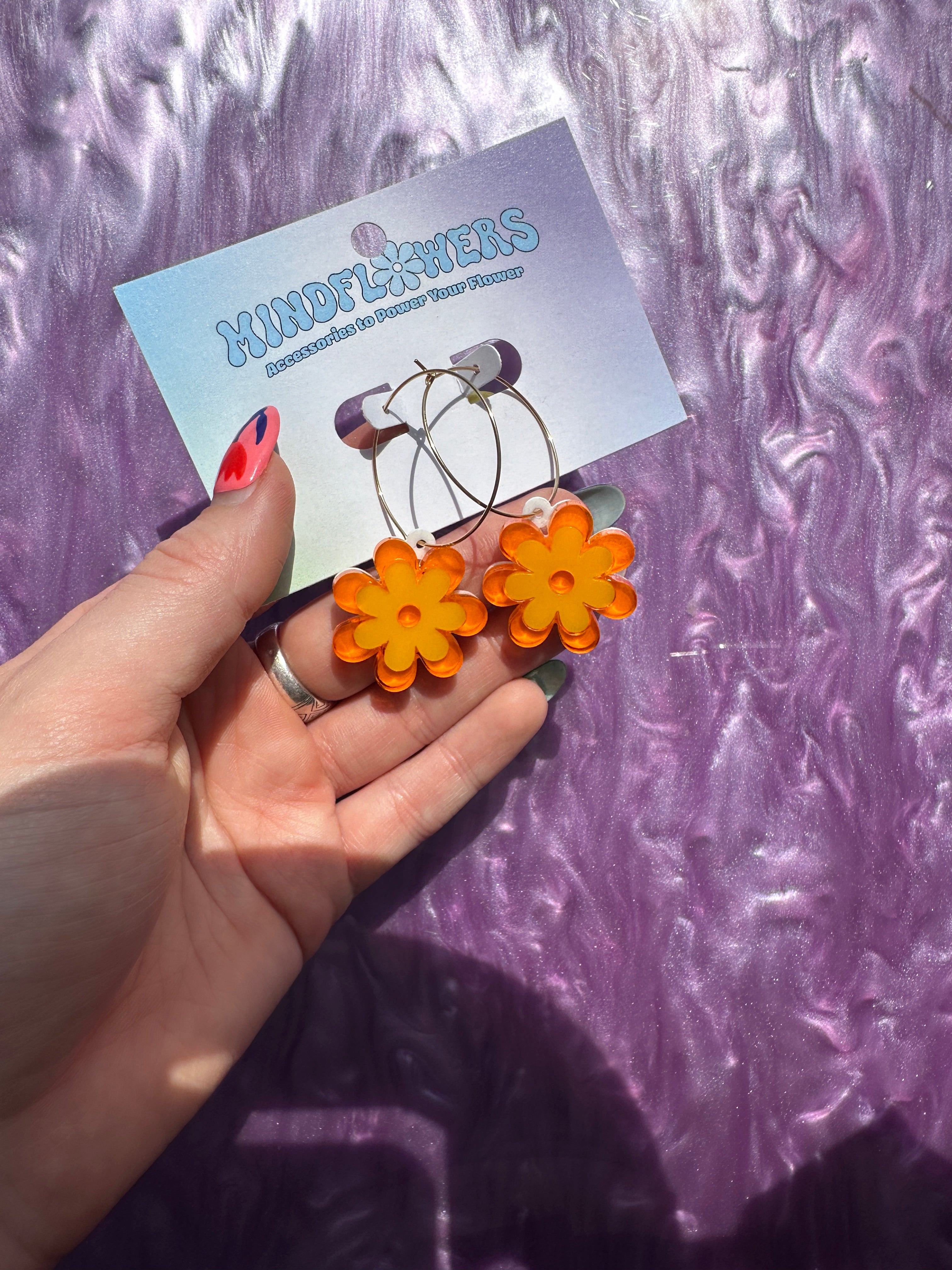 Mini Orange Candy Daisy Hoop Earrings Sample Sale