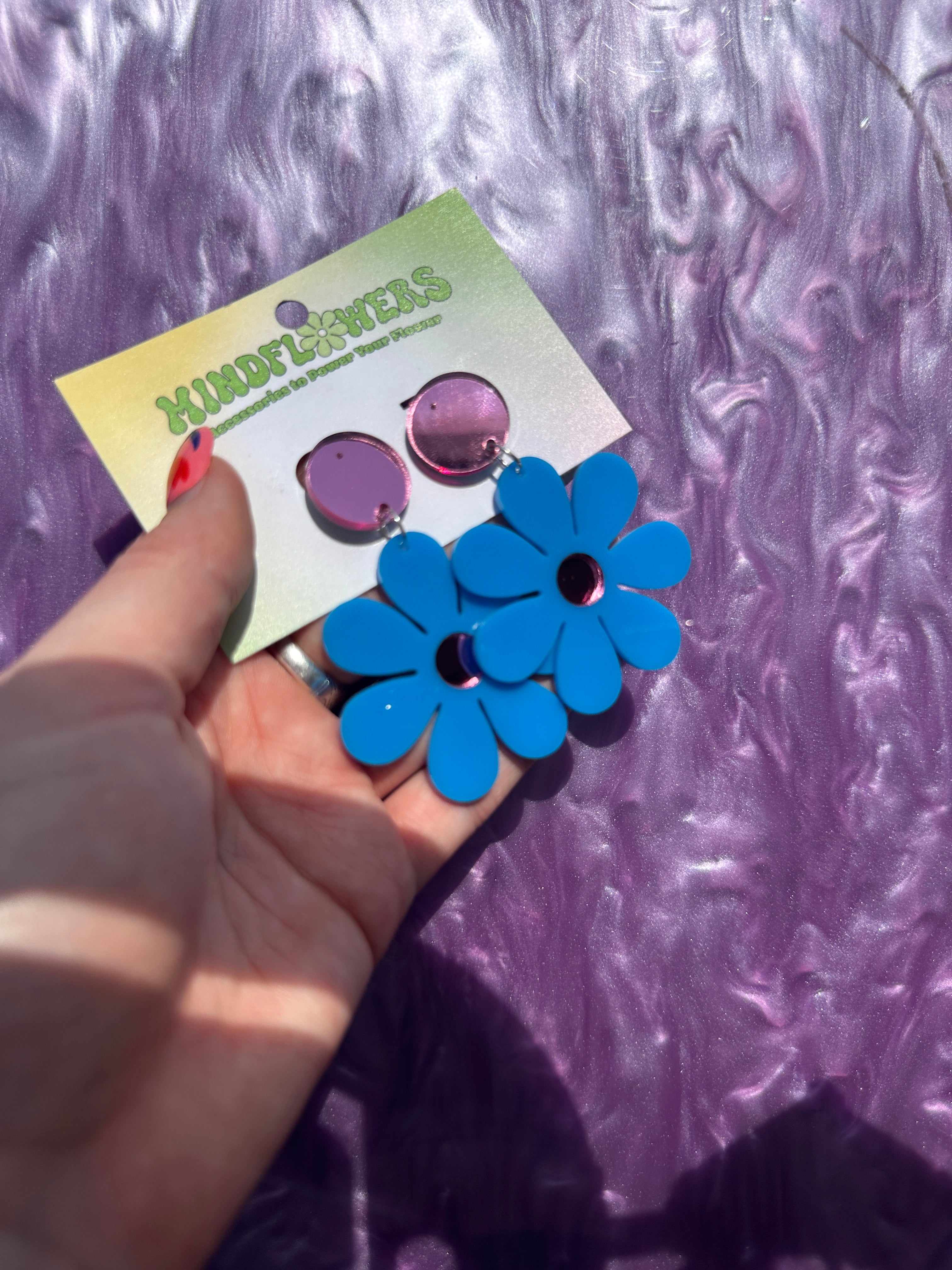 Blue & Pink Mirror Daisy Stud Earrings Sample Sale