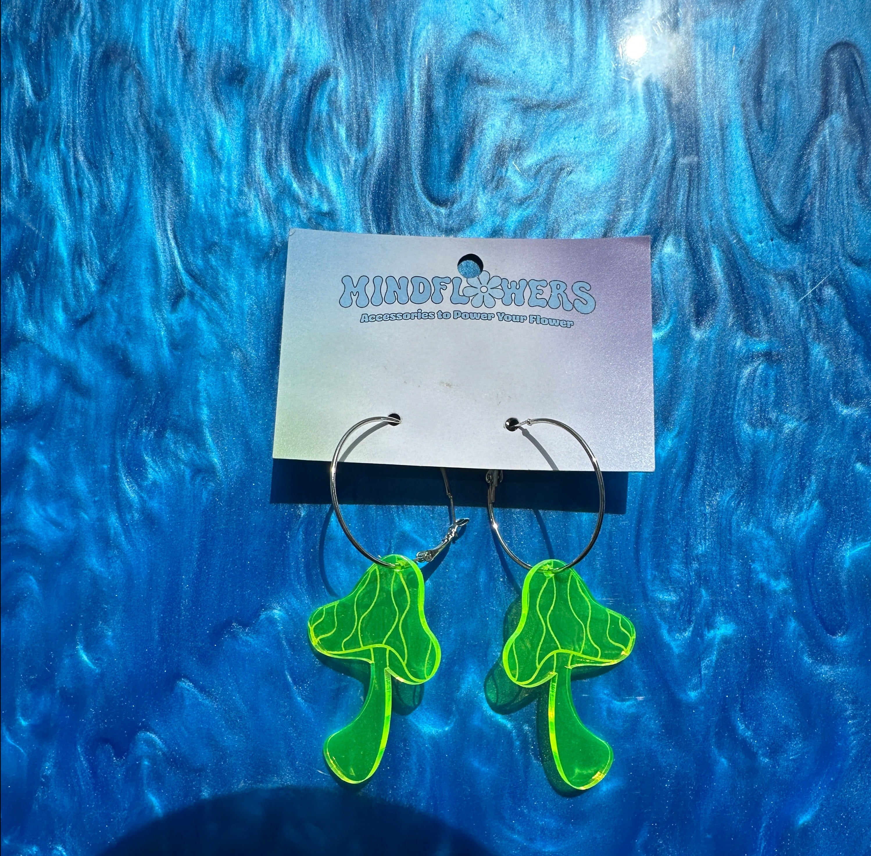 Fluorescent Green Groovy Mushroom Hoop Earrings Sample Sale