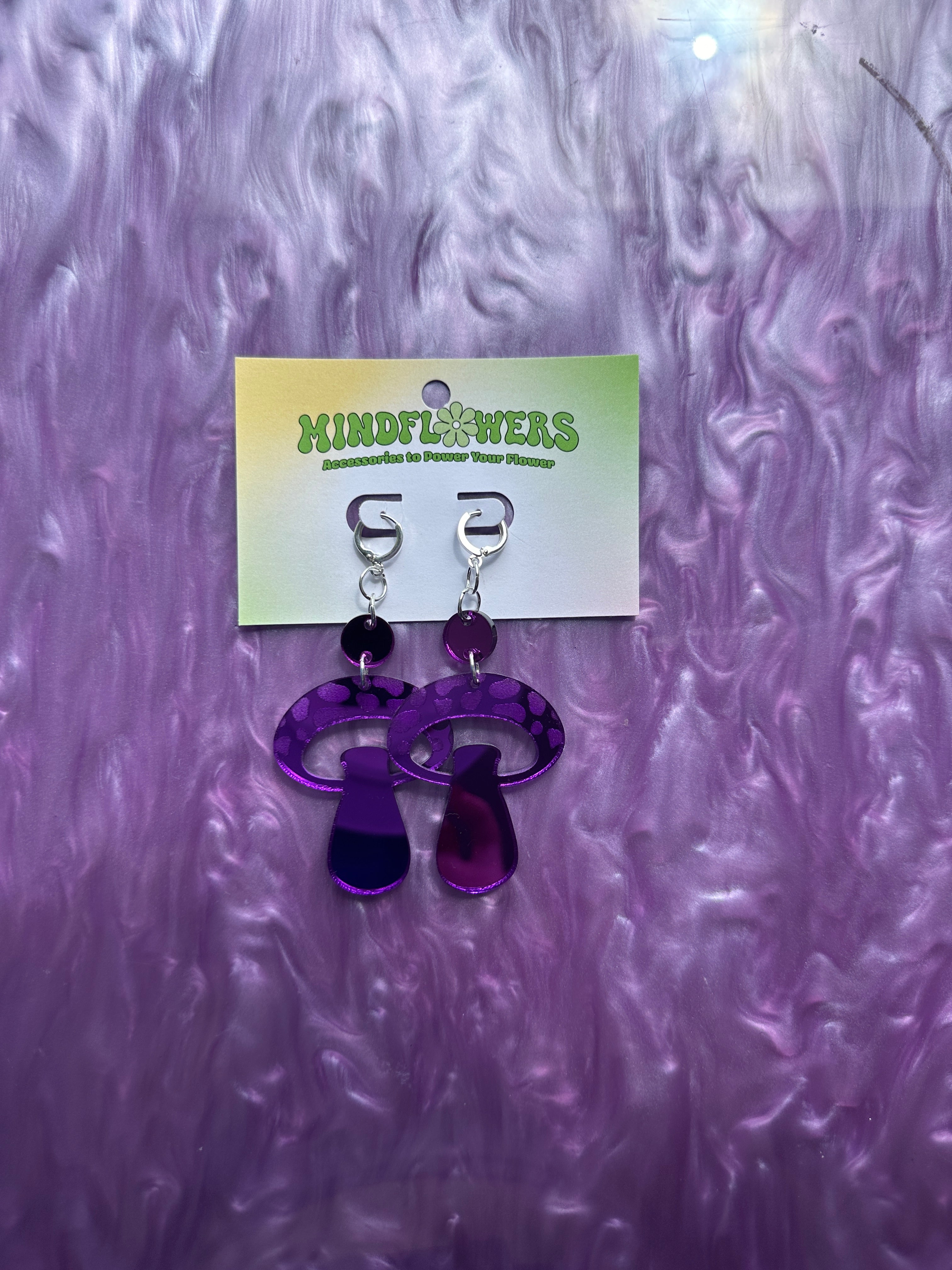 Purple Mirror MooShroom Dangle Earrings Sample Sale