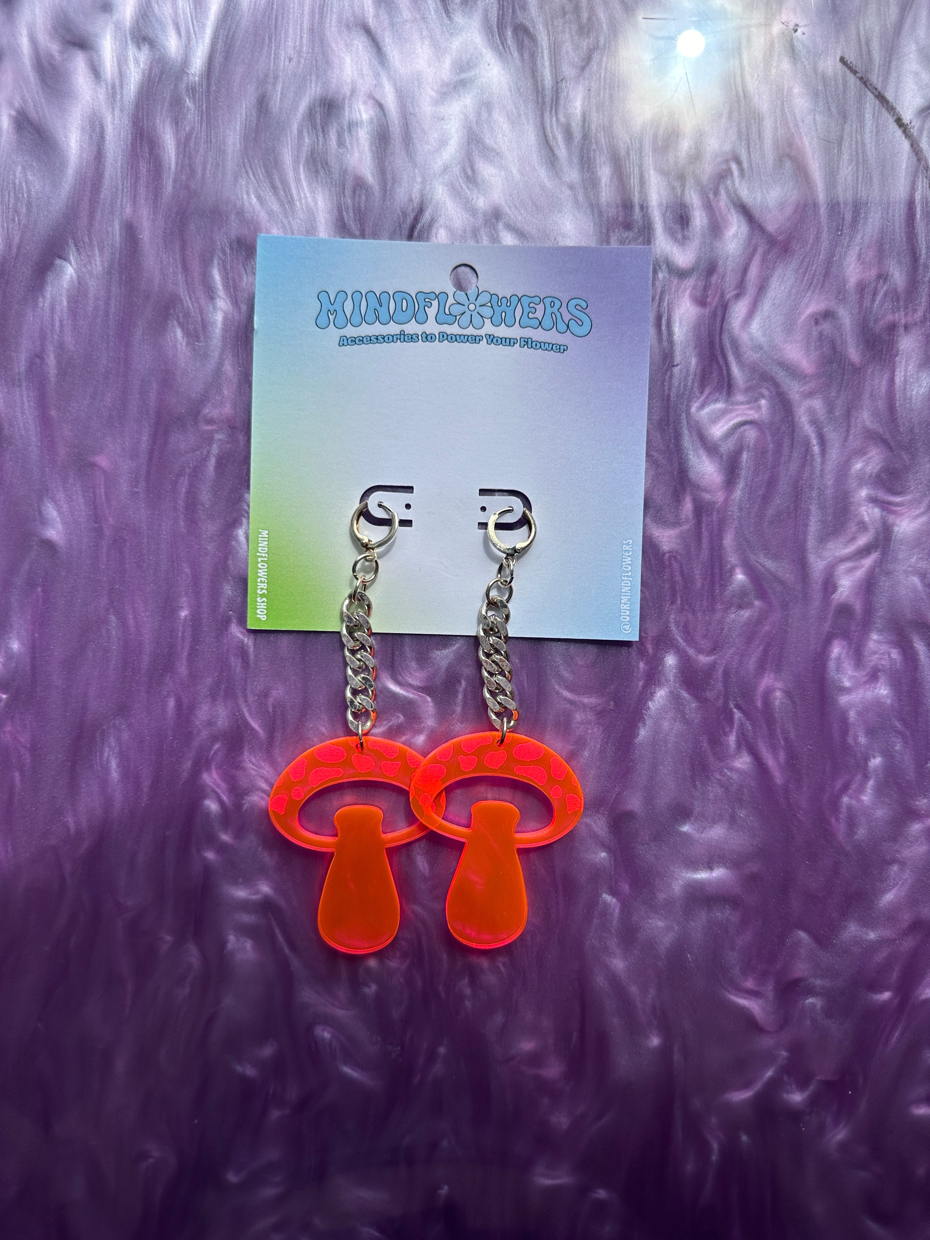Fluorescent Pink Mushroom Chain Earrings Sample Sale