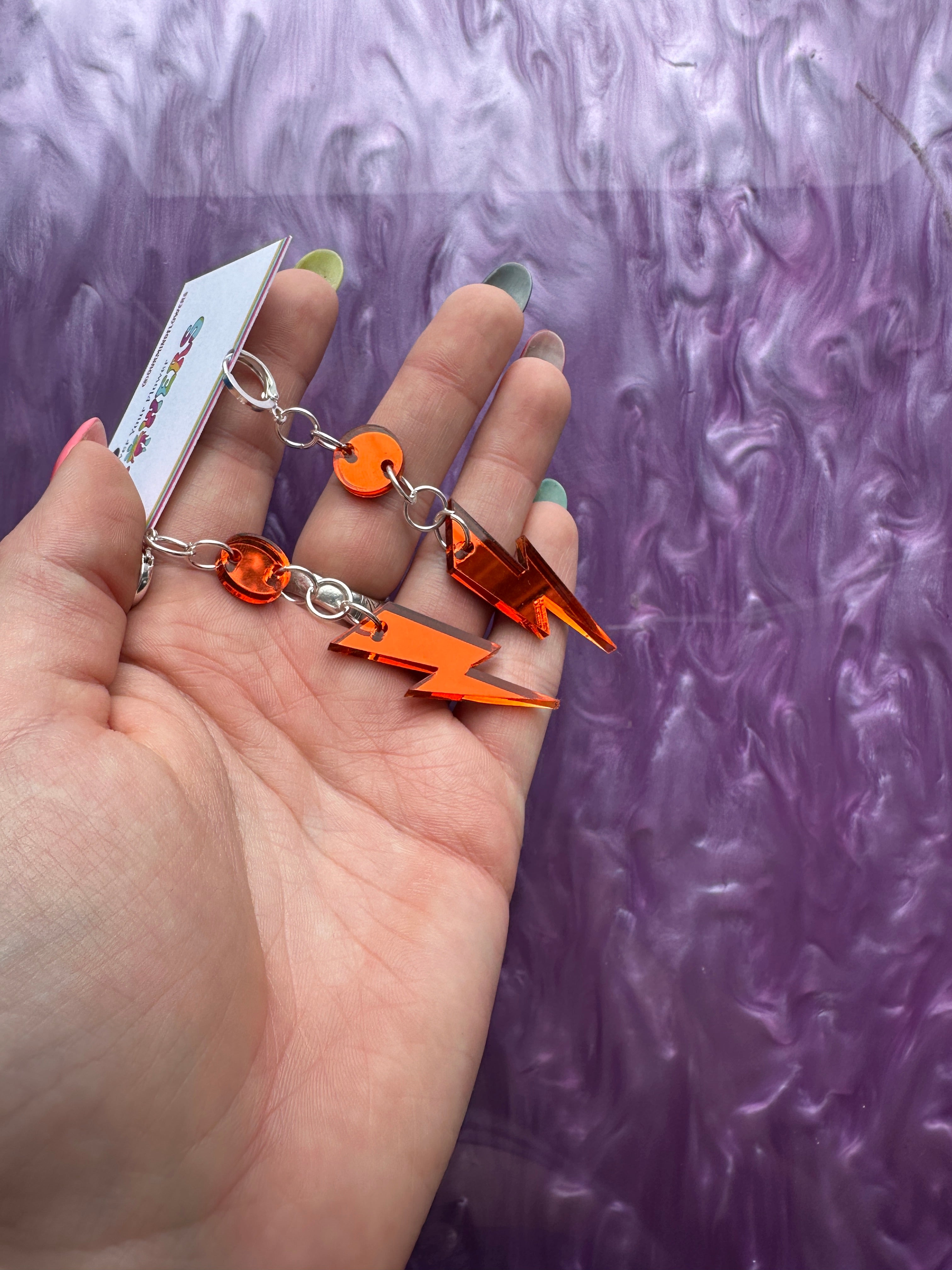 Orange Mirror Bolt Dangle Earrings Sample Sale