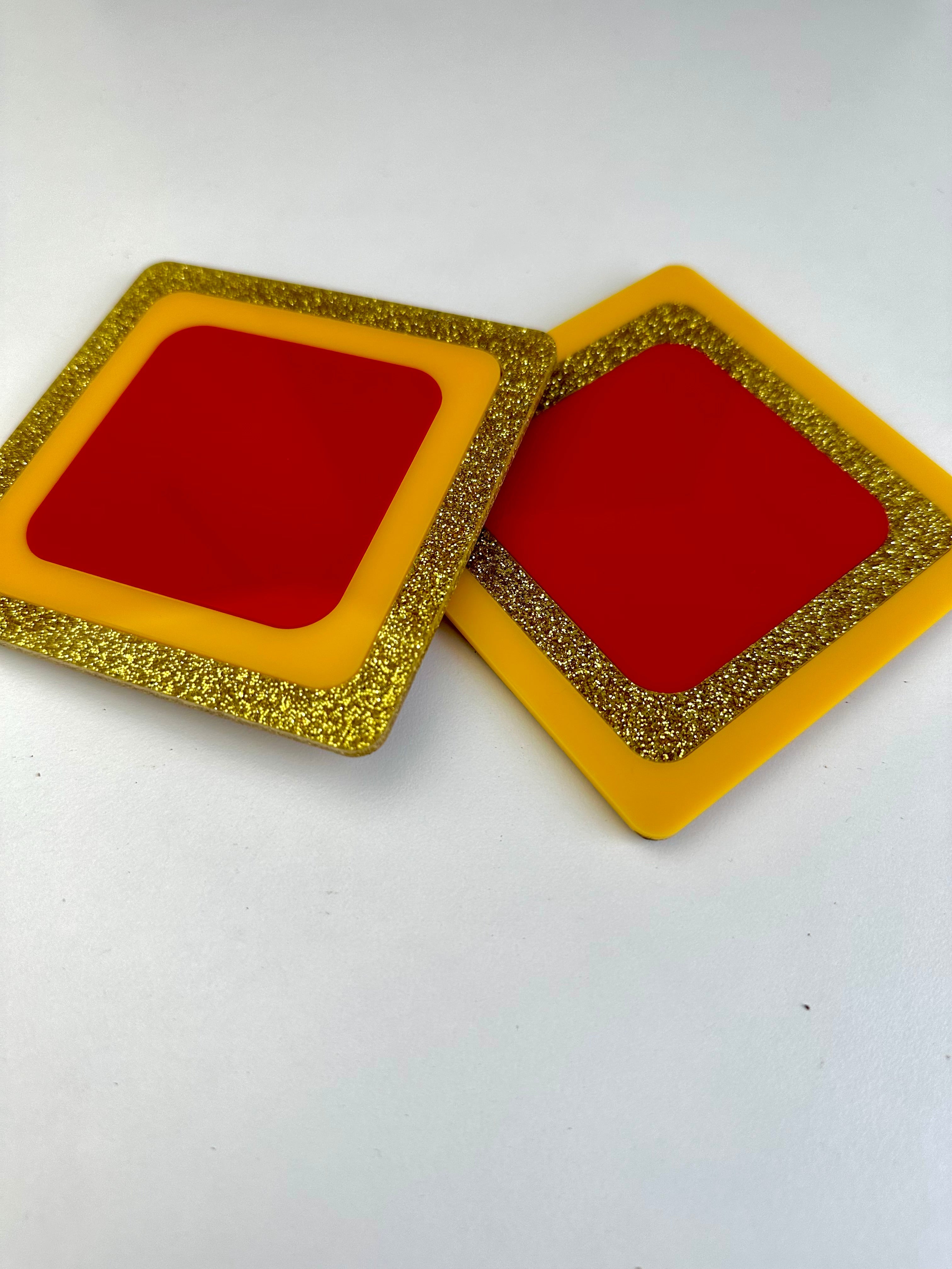 Gold Glitter Radiating Square Coaster 2 Pack Sample