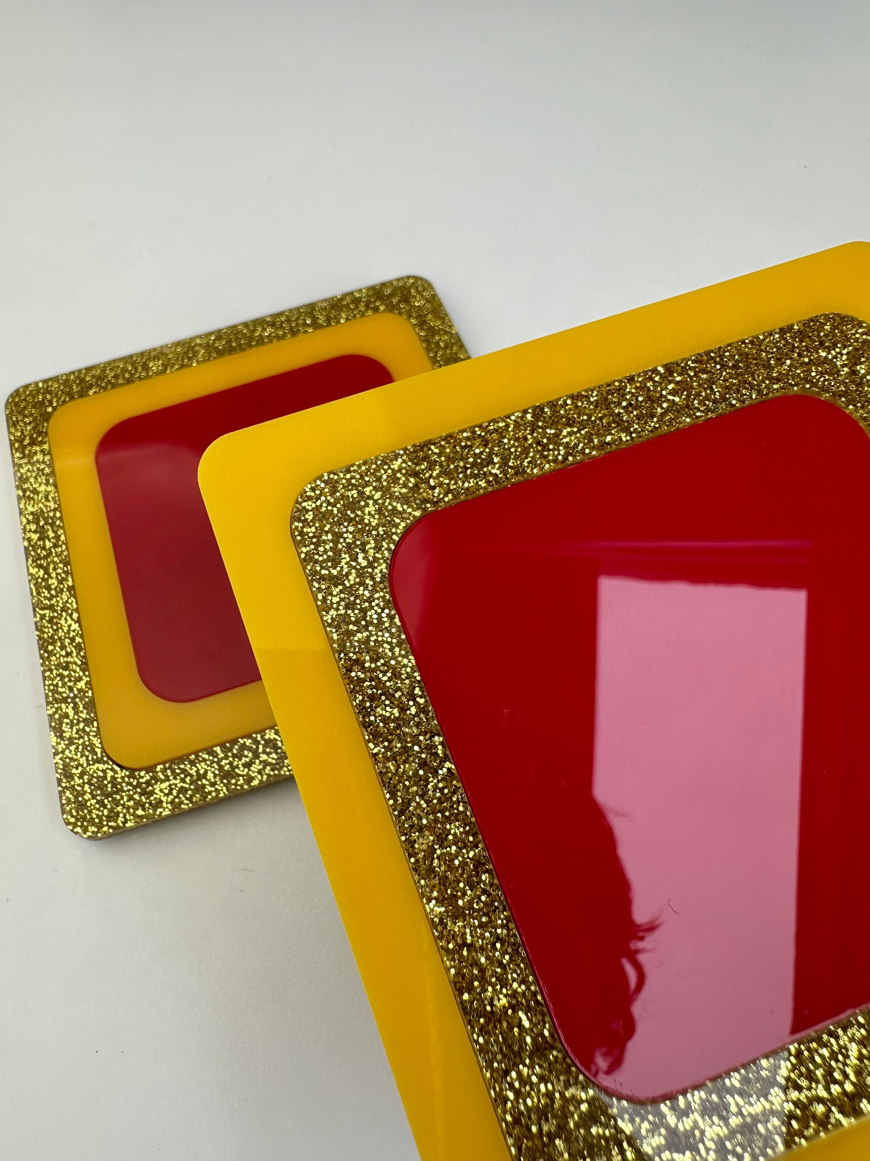 Gold Glitter Radiating Square Coaster 2 Pack Sample