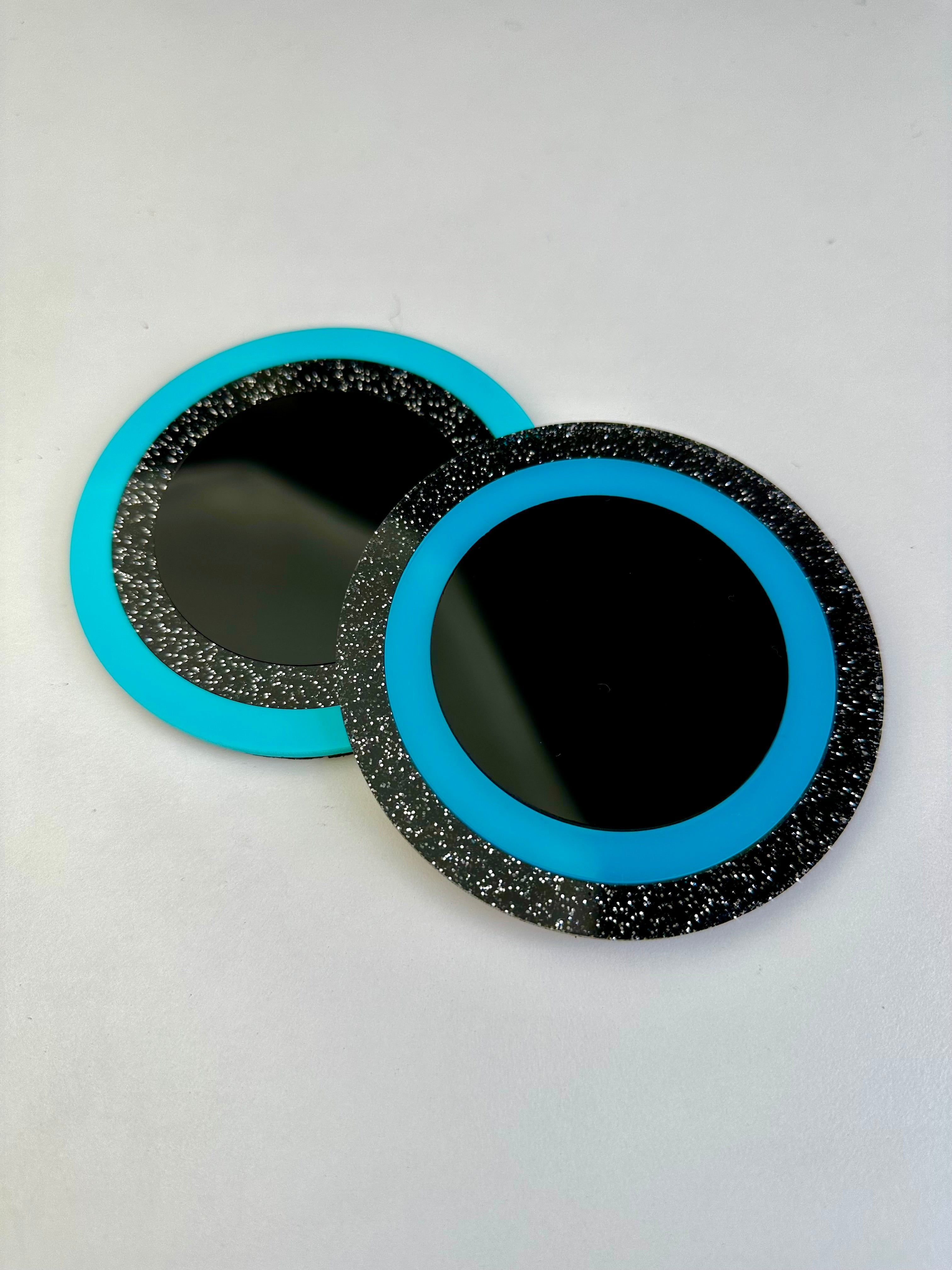 Black Glitter Radiating Circle Coaster 2 Pack Sample