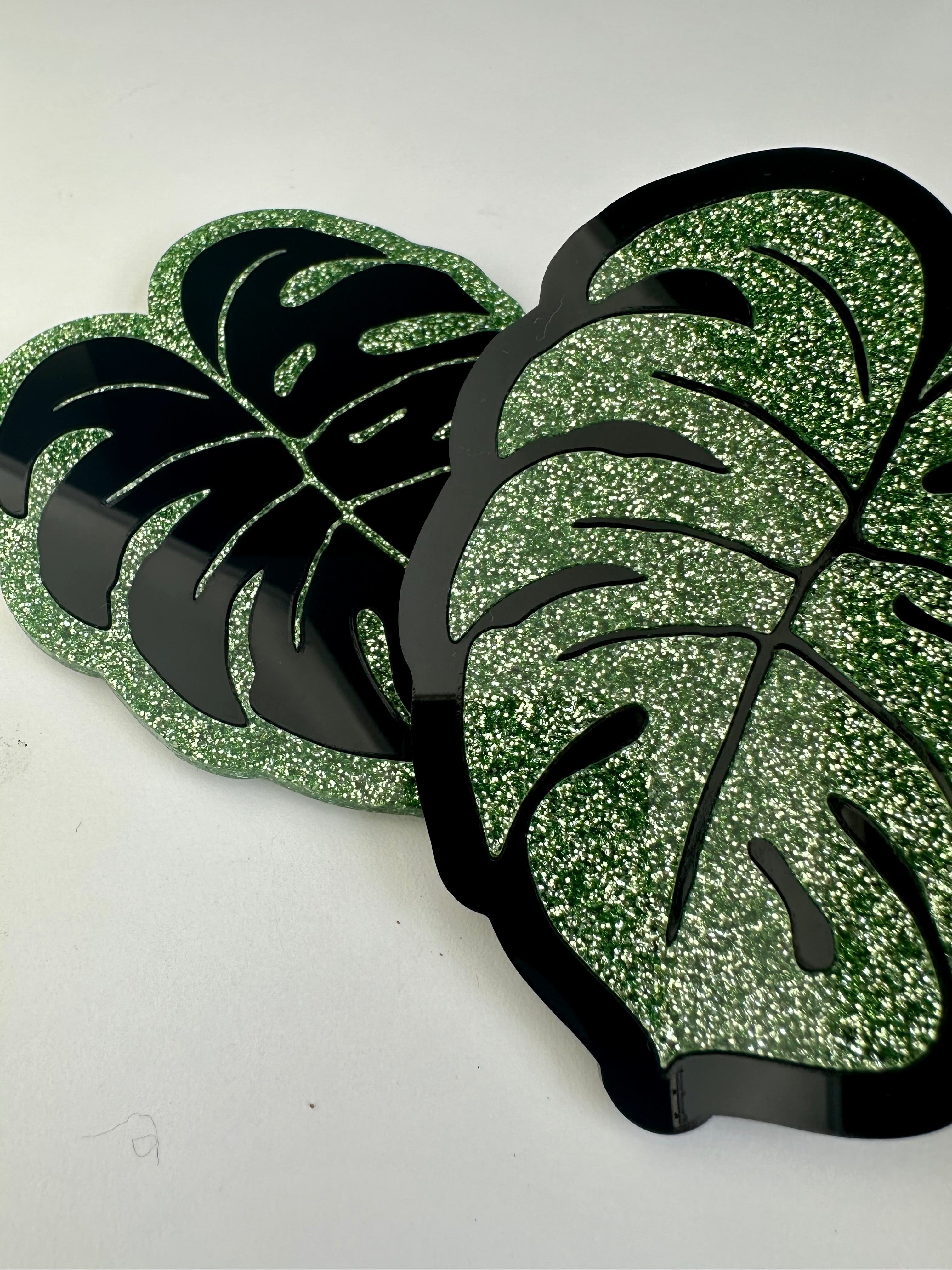 Moss Glitter & Dark Green Monstera Coaster 2 Pack Sample