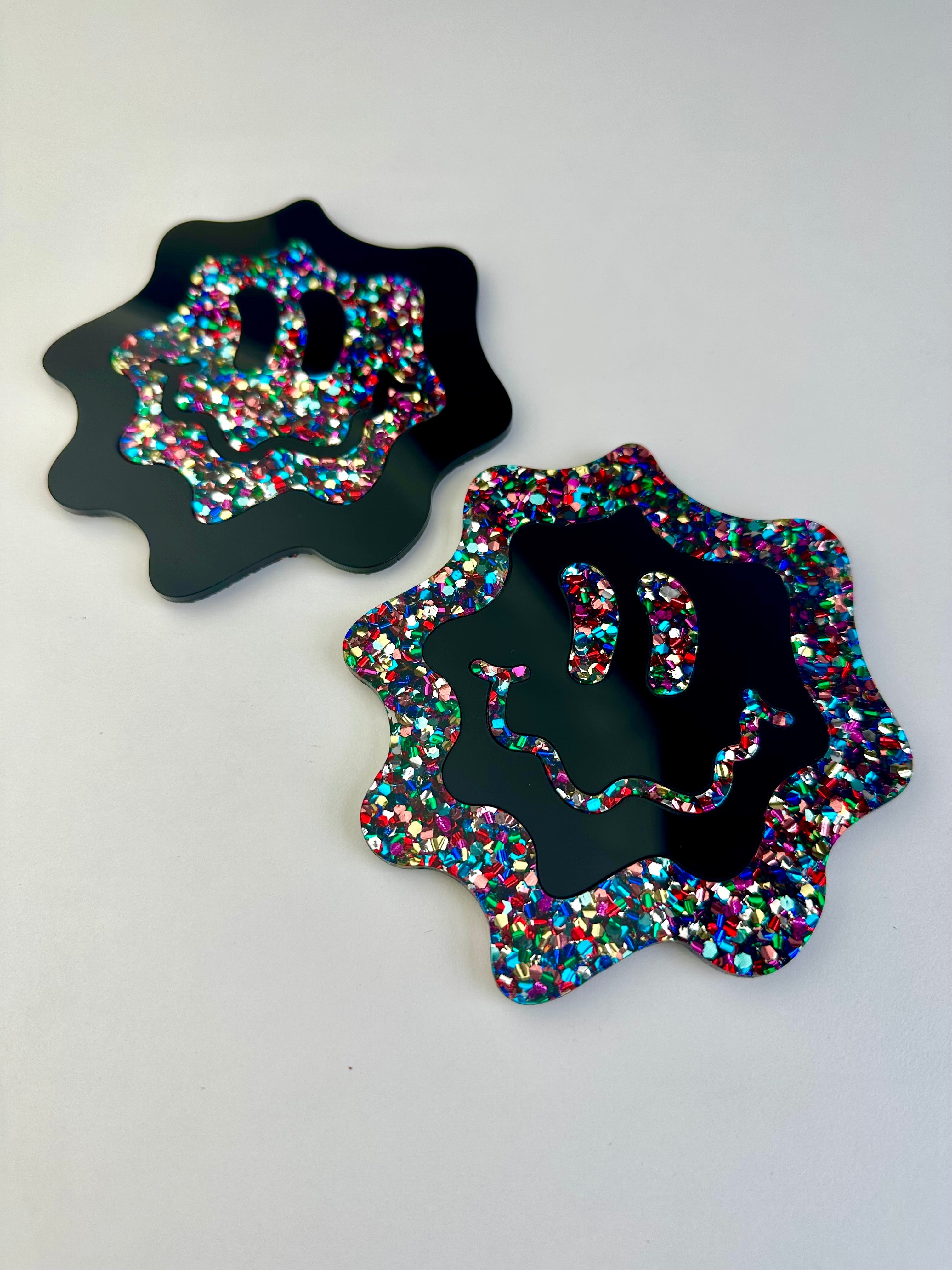 Confetti Glitter Wavy Smiley Coaster 2 Pack Sample