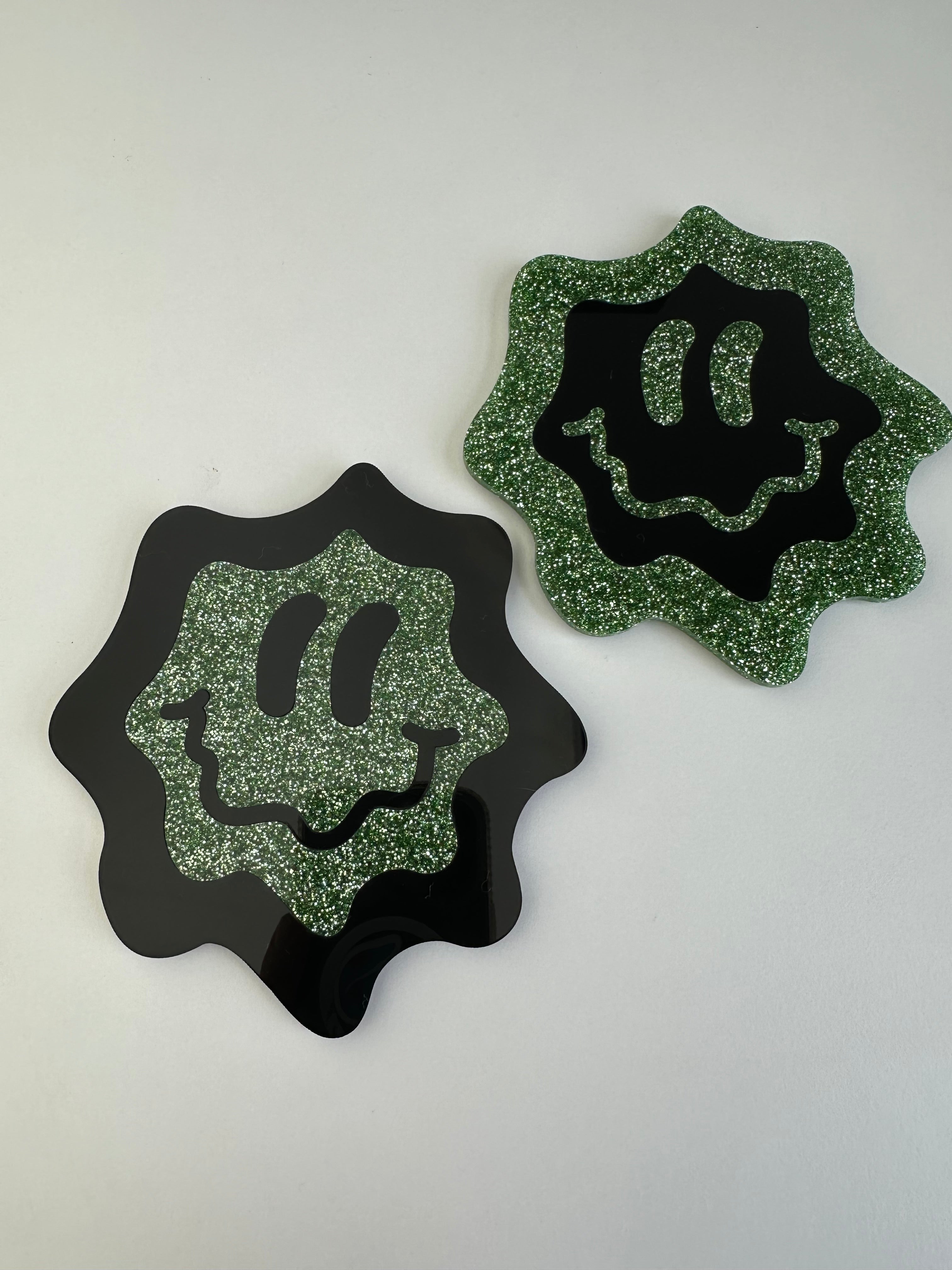 Moss & Black Glitter Wavy Smiley Coaster 2 Pack Sampel