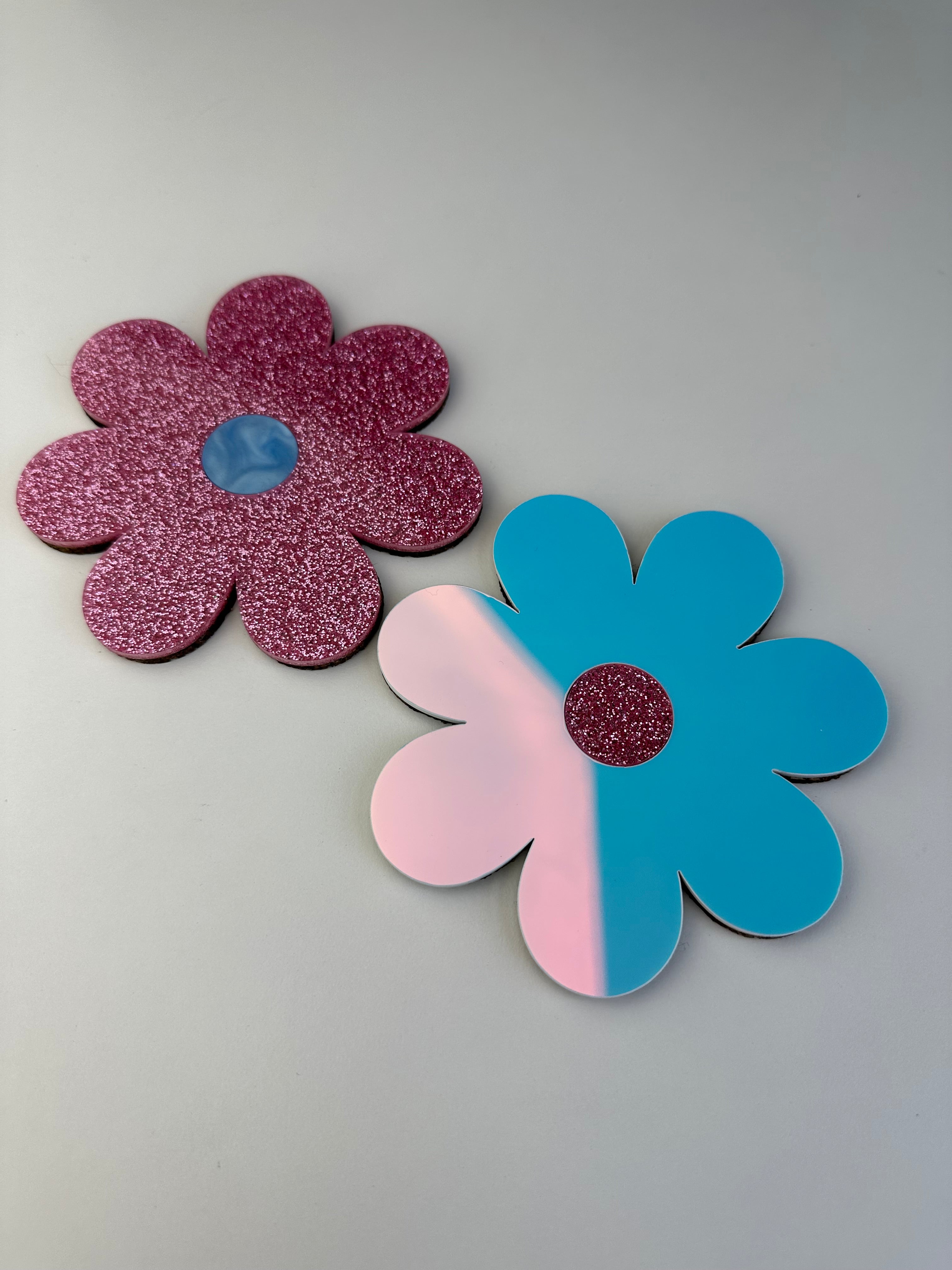 Pink Glitter & Psych Blue Daisy Coaster 2 Pack Sample