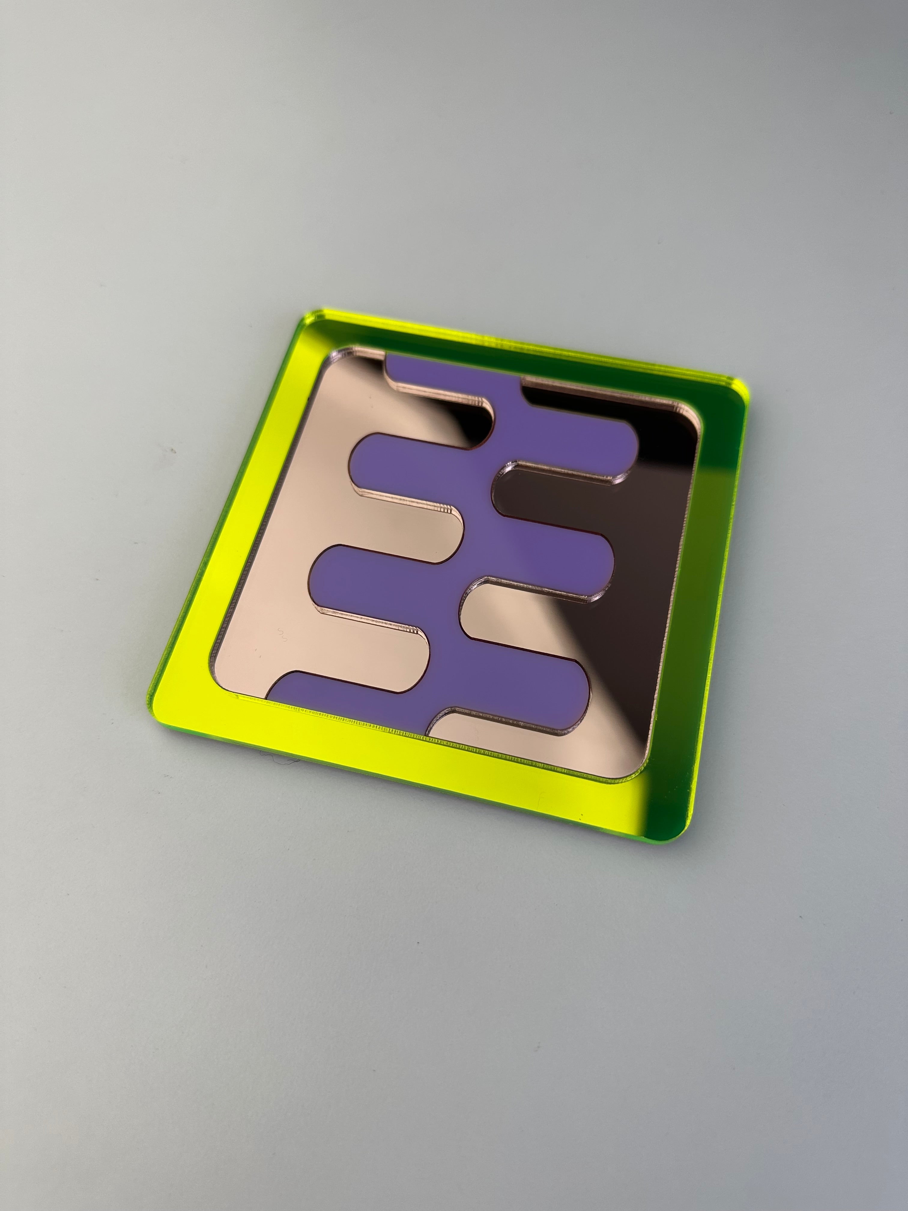 Rose Gold Mirror & Lime Green Single Key Coaster Sample