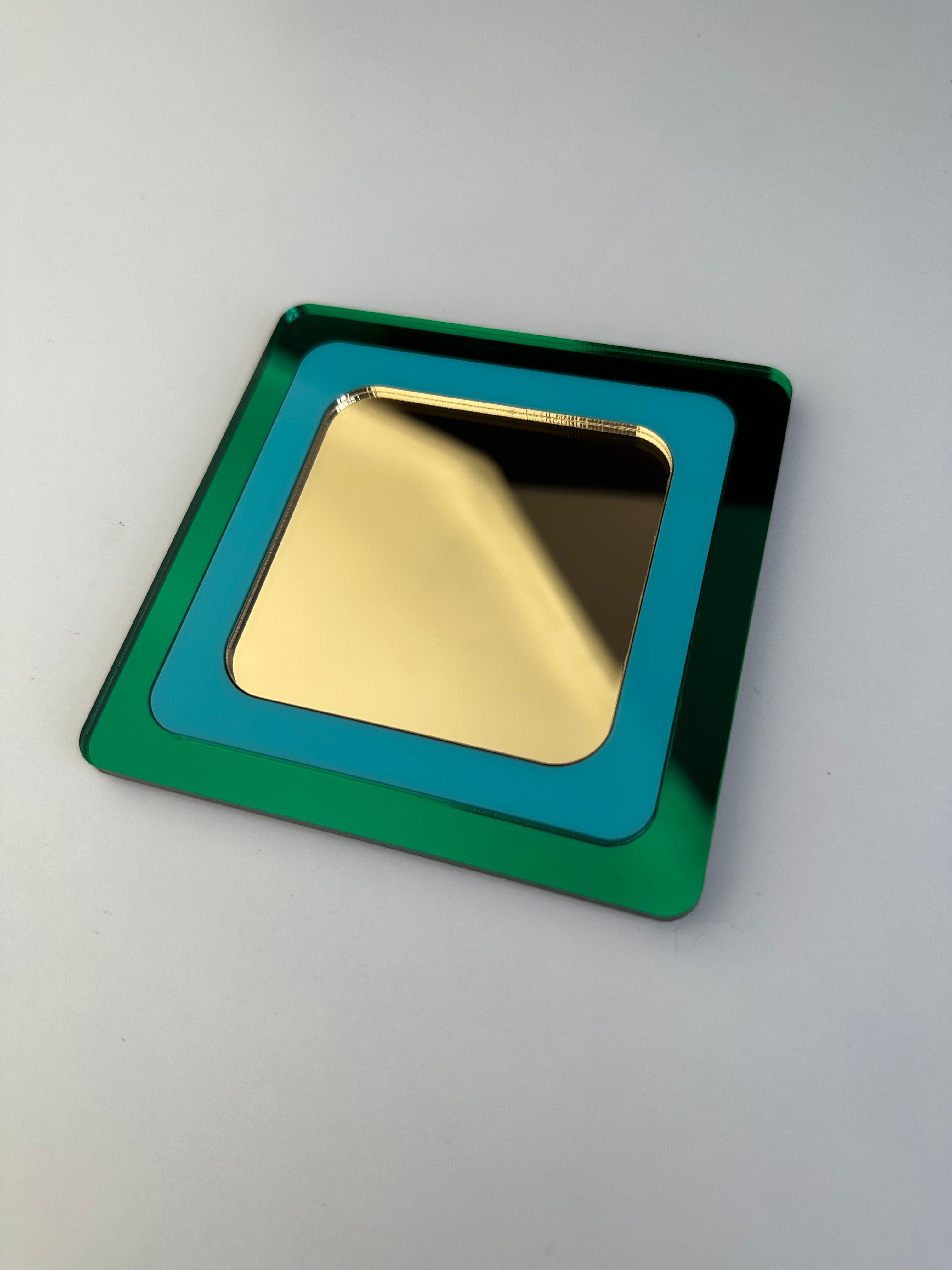 Gold Mirror & Teal Raidiating Square Key Coaster Sample