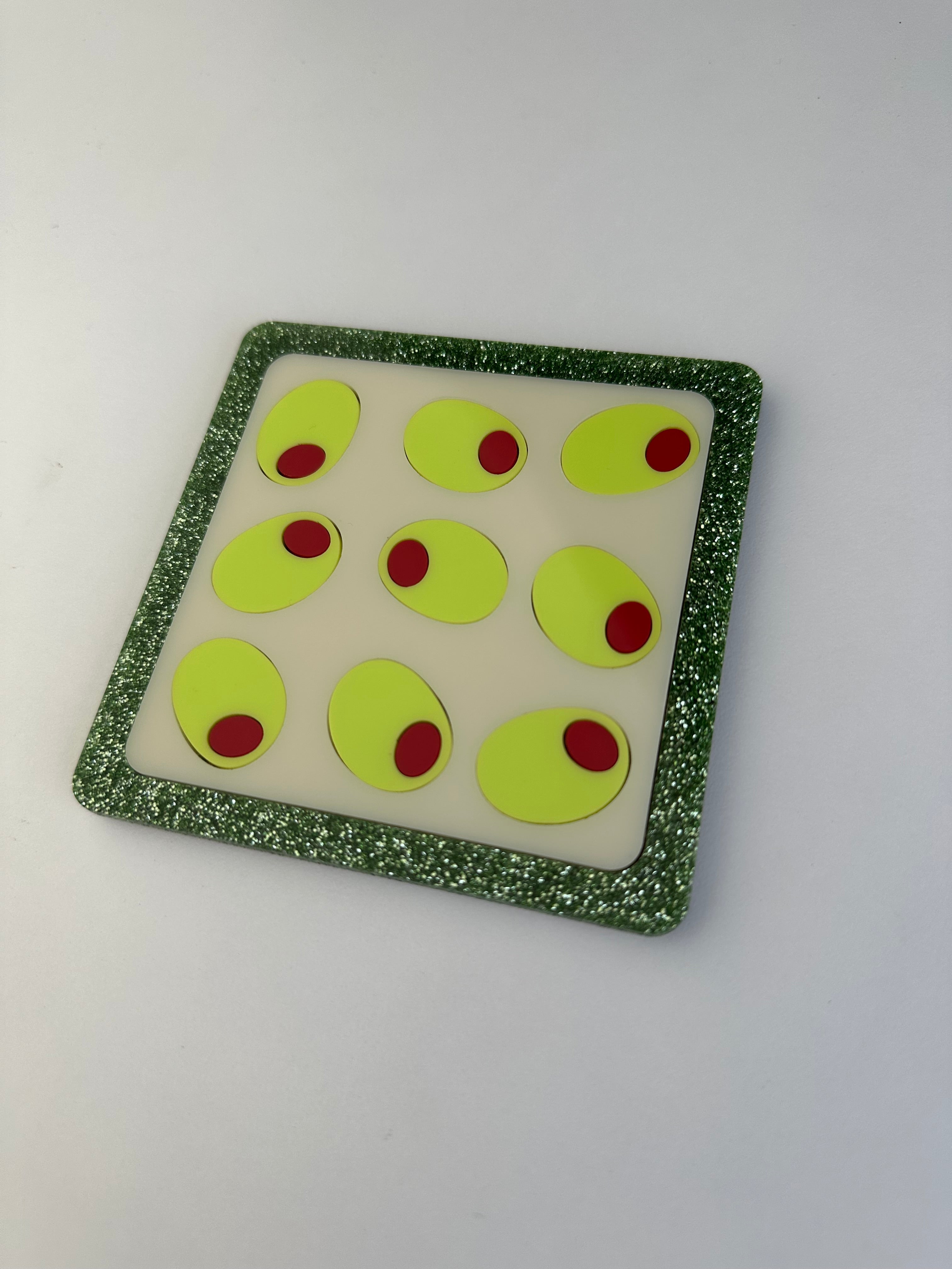 Moss Glitter & Cream Olive Plate Single Coaster Sample